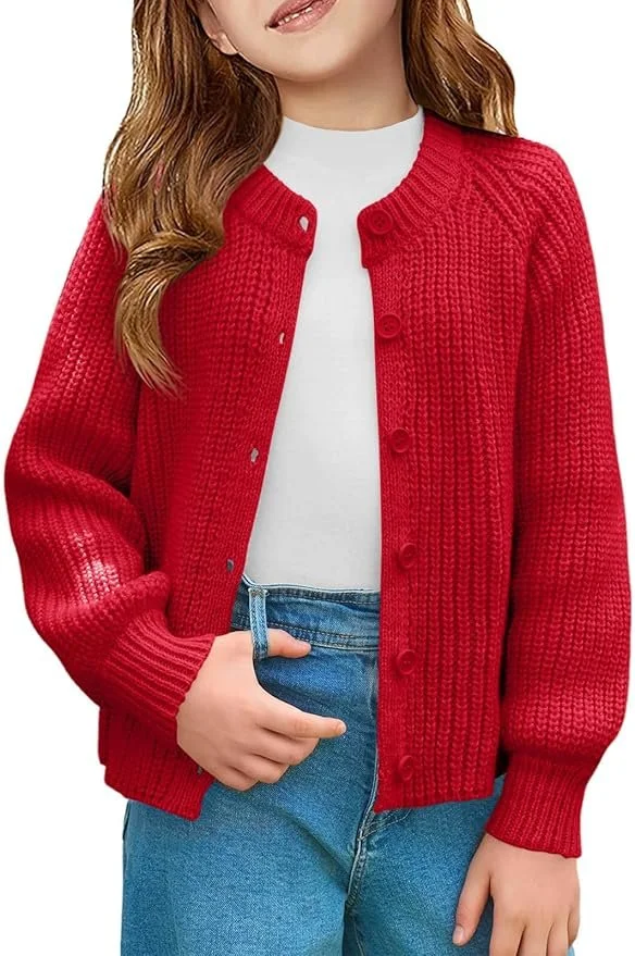 Haloumoning Girls Cardigan Sweater, button-front - color red.jpg