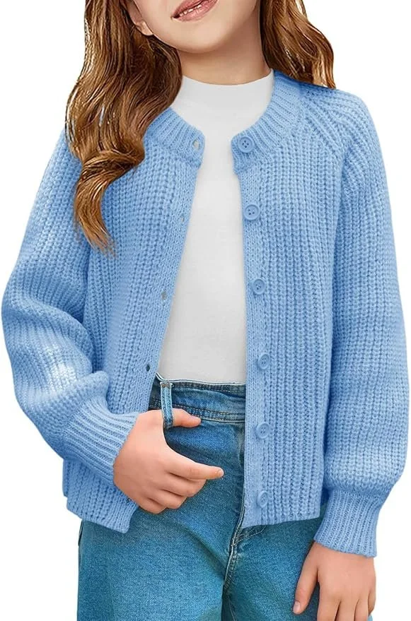 Haloumoning Girls Cardigan Sweater, button-front - color blue.jpg