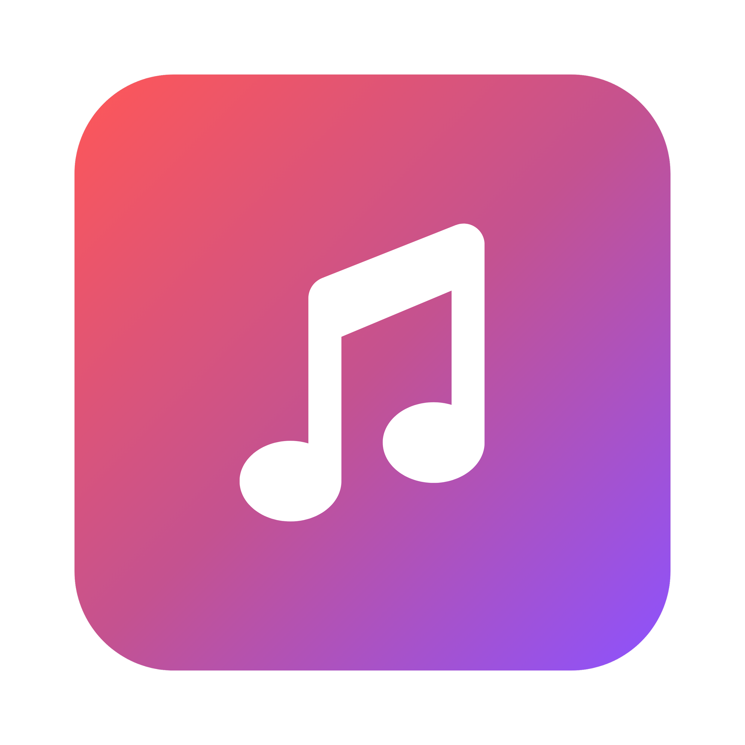 Icône de musique avec notes blanches sur un fond dégradé rose et violet.