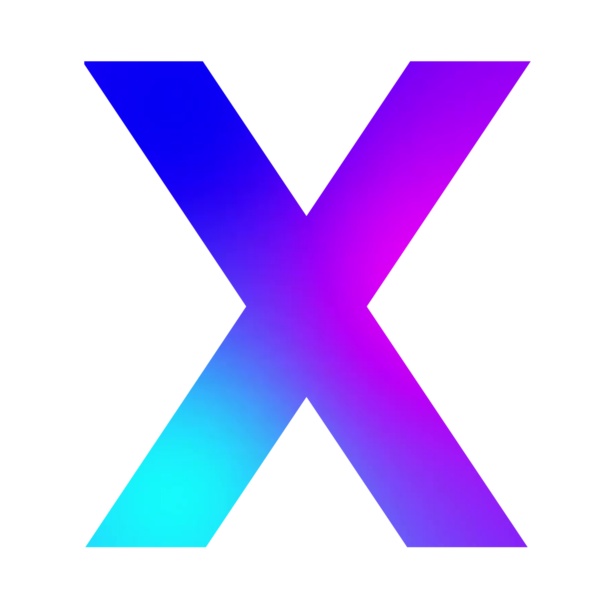 Lettre X avec dégradé de couleurs allant du bleu au violet, sur fond noir.