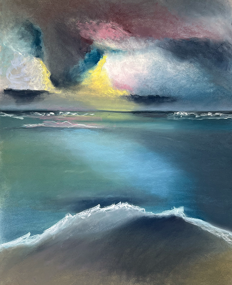 "AND THE WAVES ROLL IN" PASTEL ON TEXTURED PAPER 30.5W X 36H KATHARINE GOULD 2023
