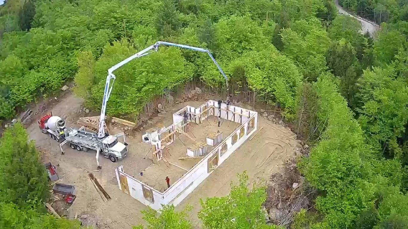 pouring ICF concrete walls of an energy-efficient home in Maine