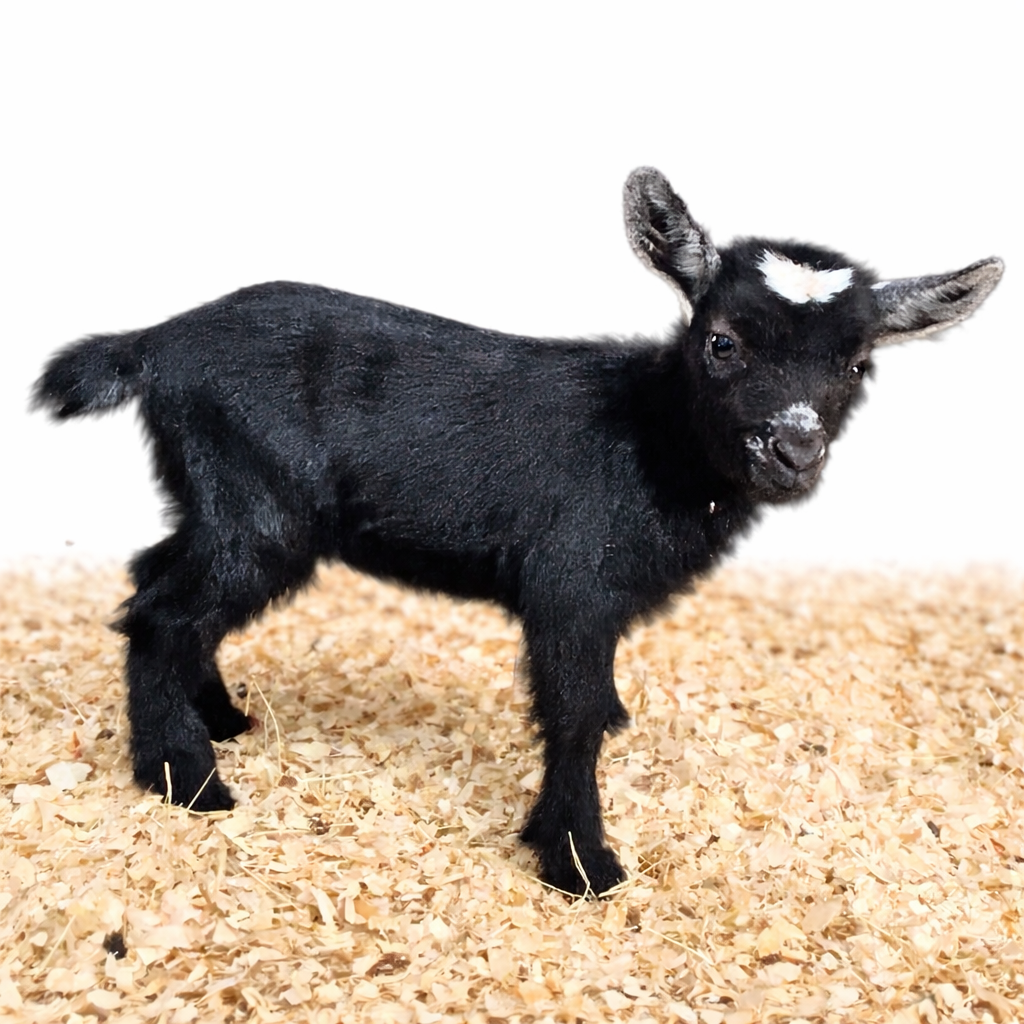 Adorable black baby goat close-up.png