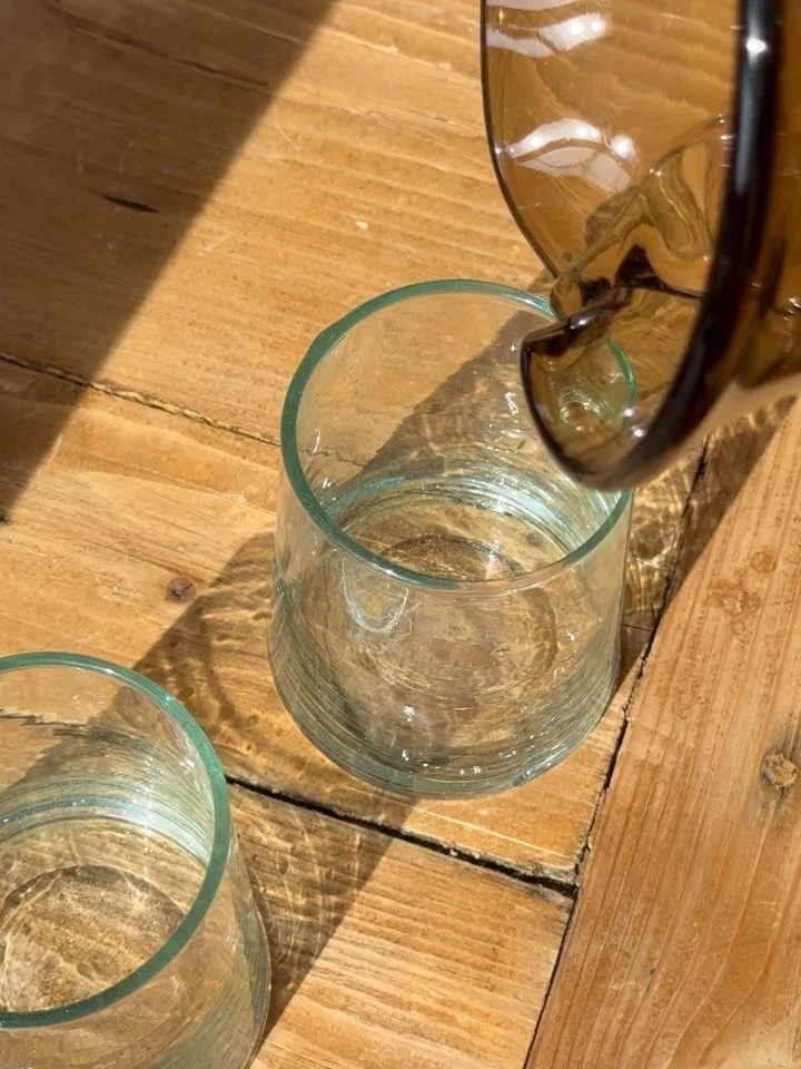 Handblown Moroccan glassware ✨ elevating tablescapes, everyday sips, and effortless hosting