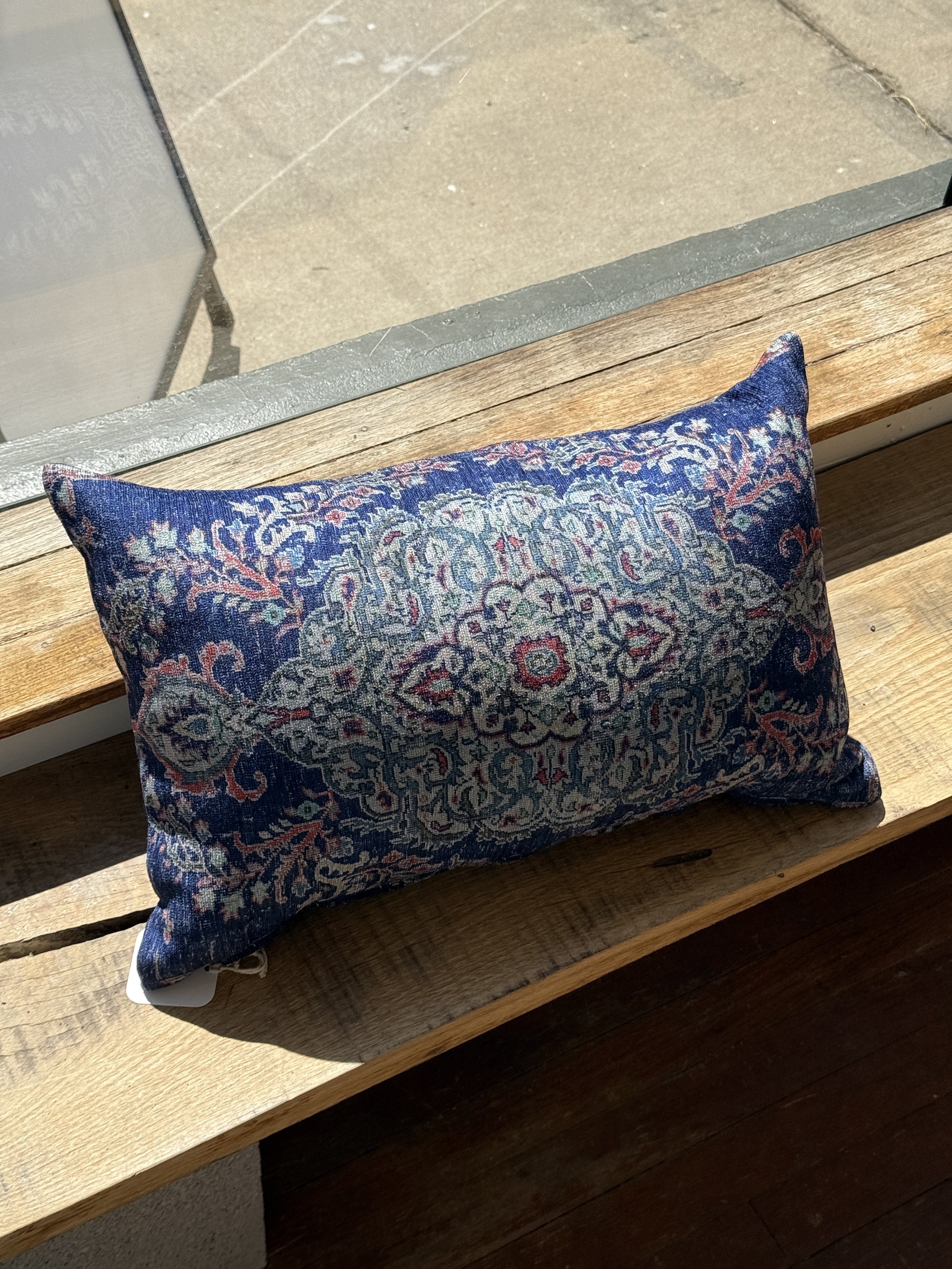 Blue Turkish Rug Lumbar Pillow - 12 x 20"