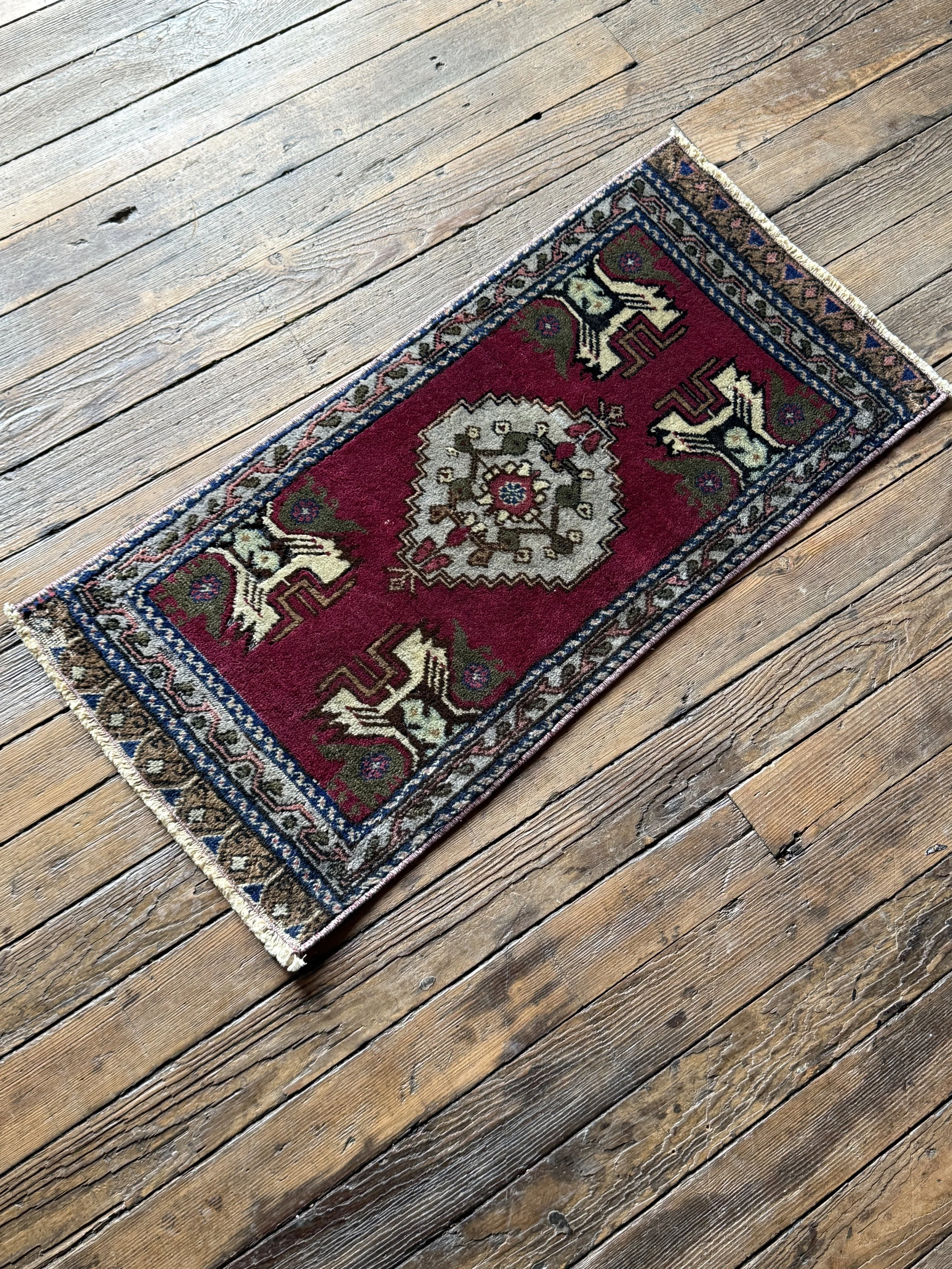 Mini Vintage Turkish Rug - Cranberry Field