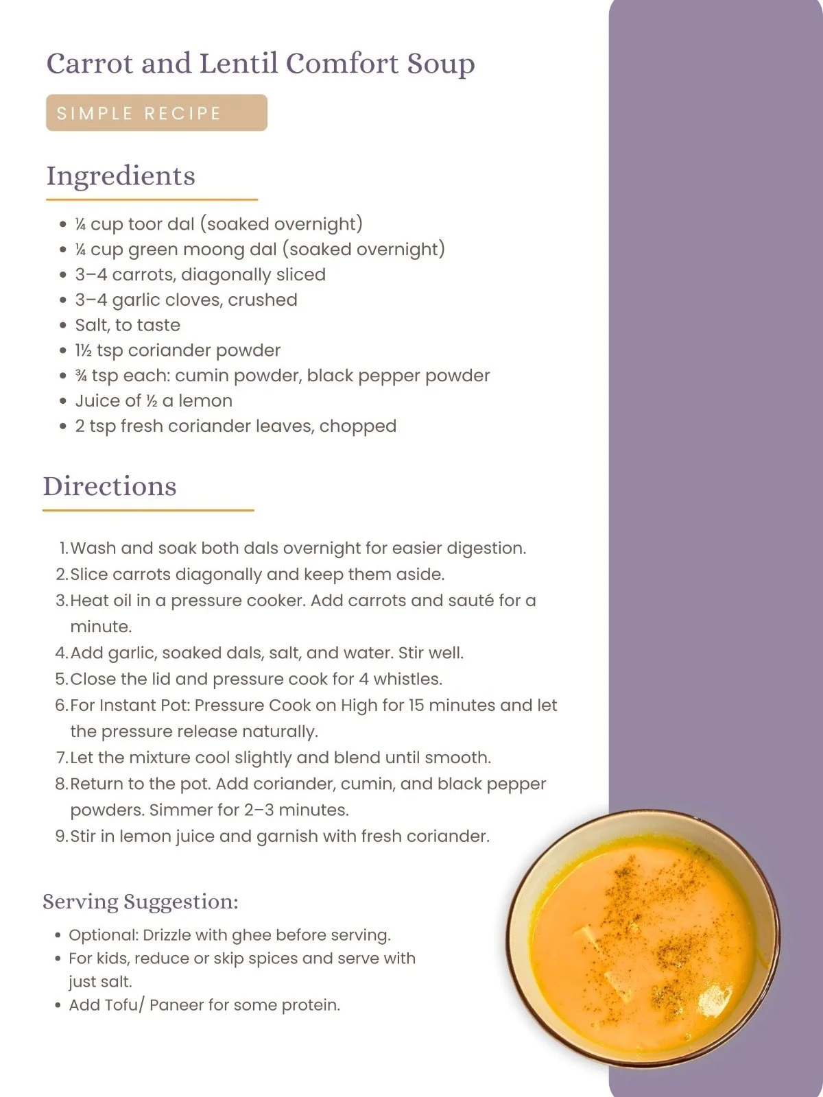 Lentil and carrot comfort soup