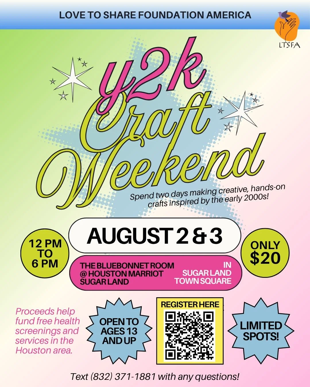 Y2K CRAFT WEEKEND - SUMMER ART CAMP EVENT FOR FREE HEALTH SCREENINGS