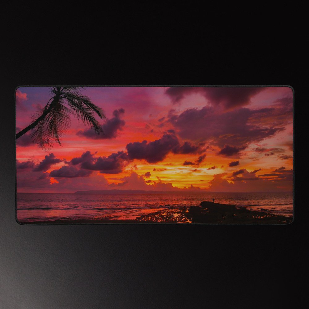 A Fire on the Horizon - Ocean Sunset Photography Desk Mat 16x32