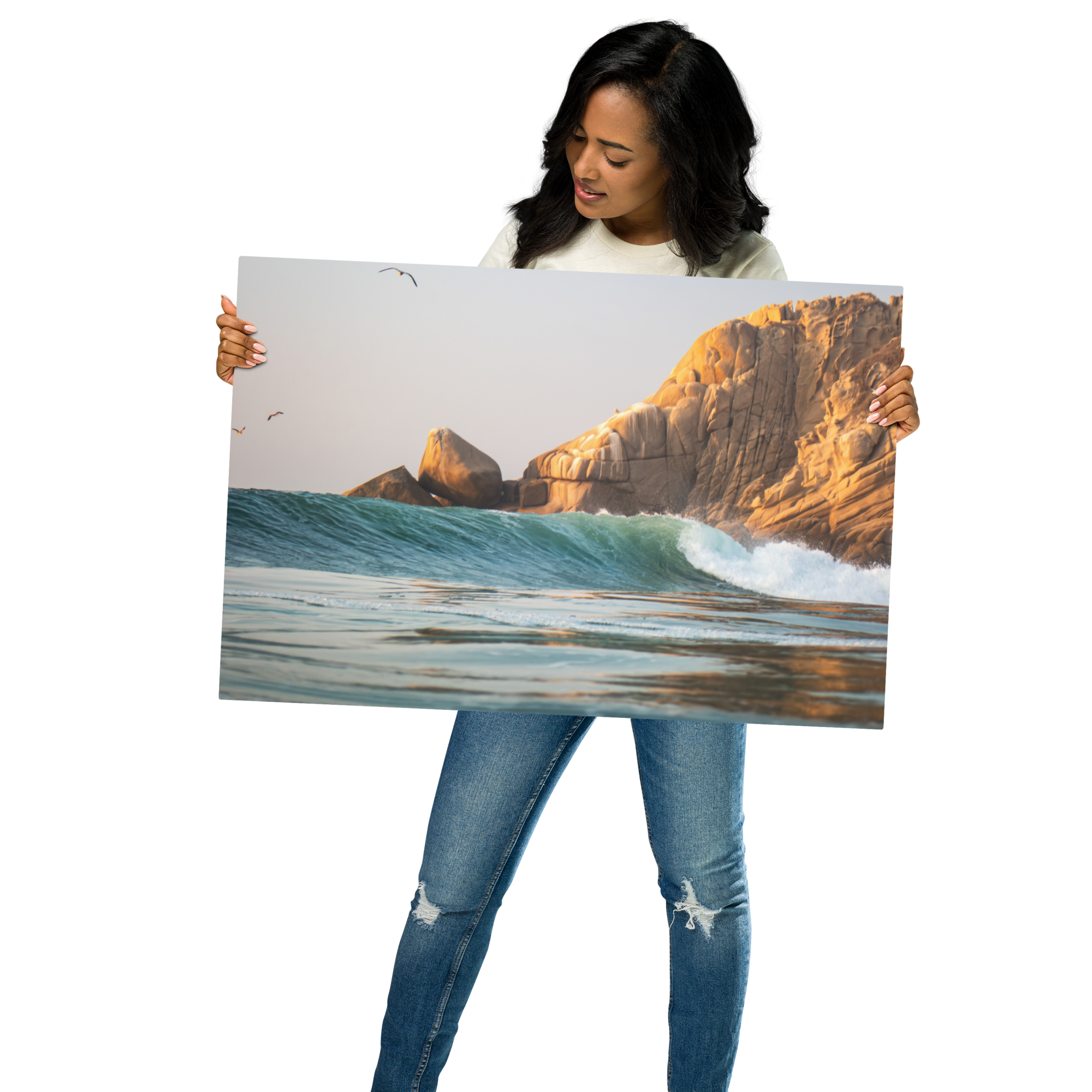 Surf, Ocean & Sunset Photography Metal Print 20x30 - "Barra Wave & Stone"