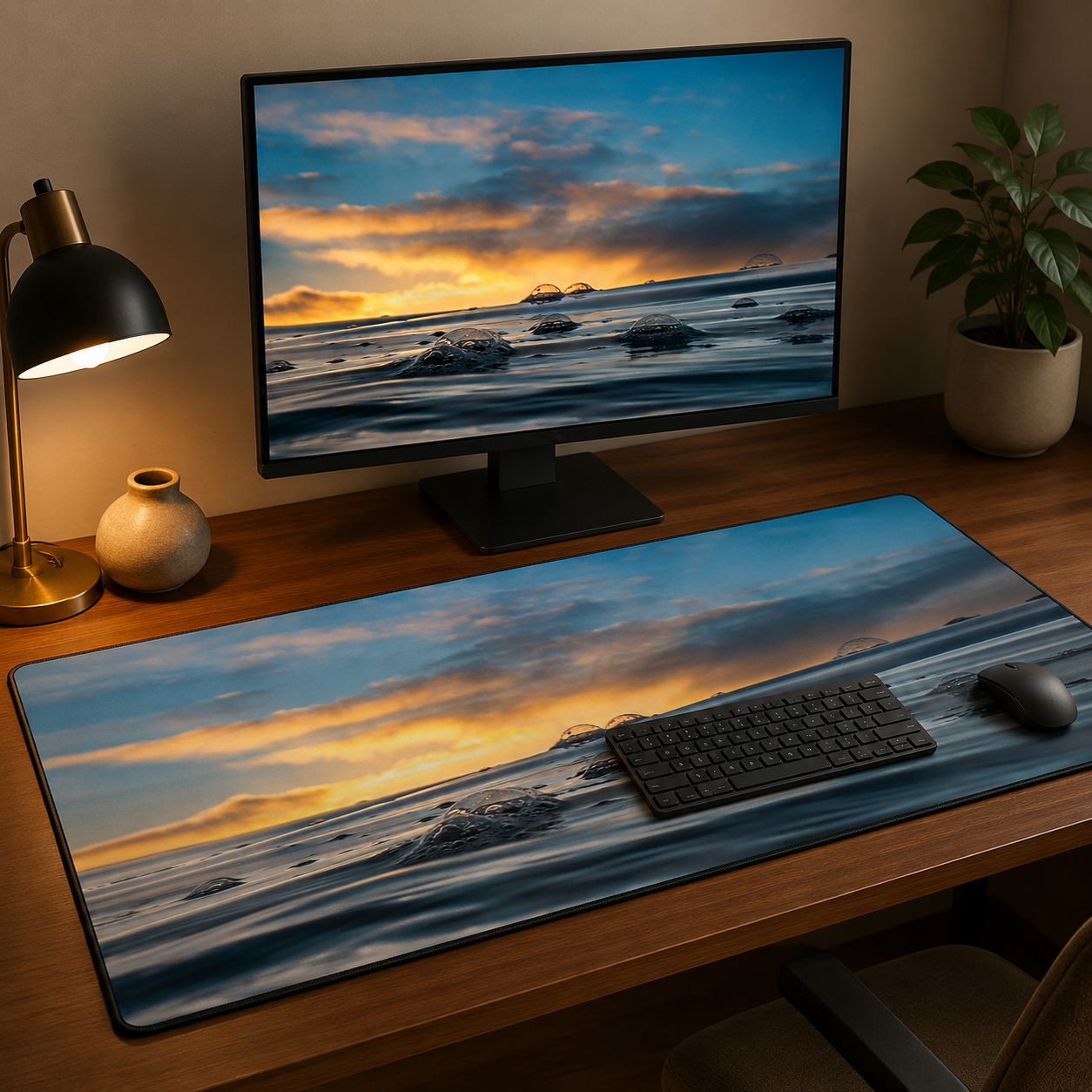 Pacific Hush - California Ocean Photography Desk Mat 16x32