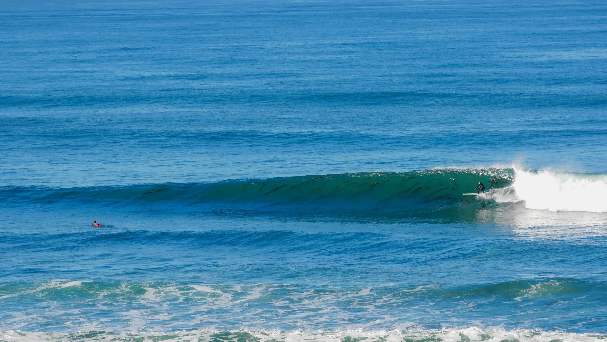 Person surfing on a wave in the ocean
