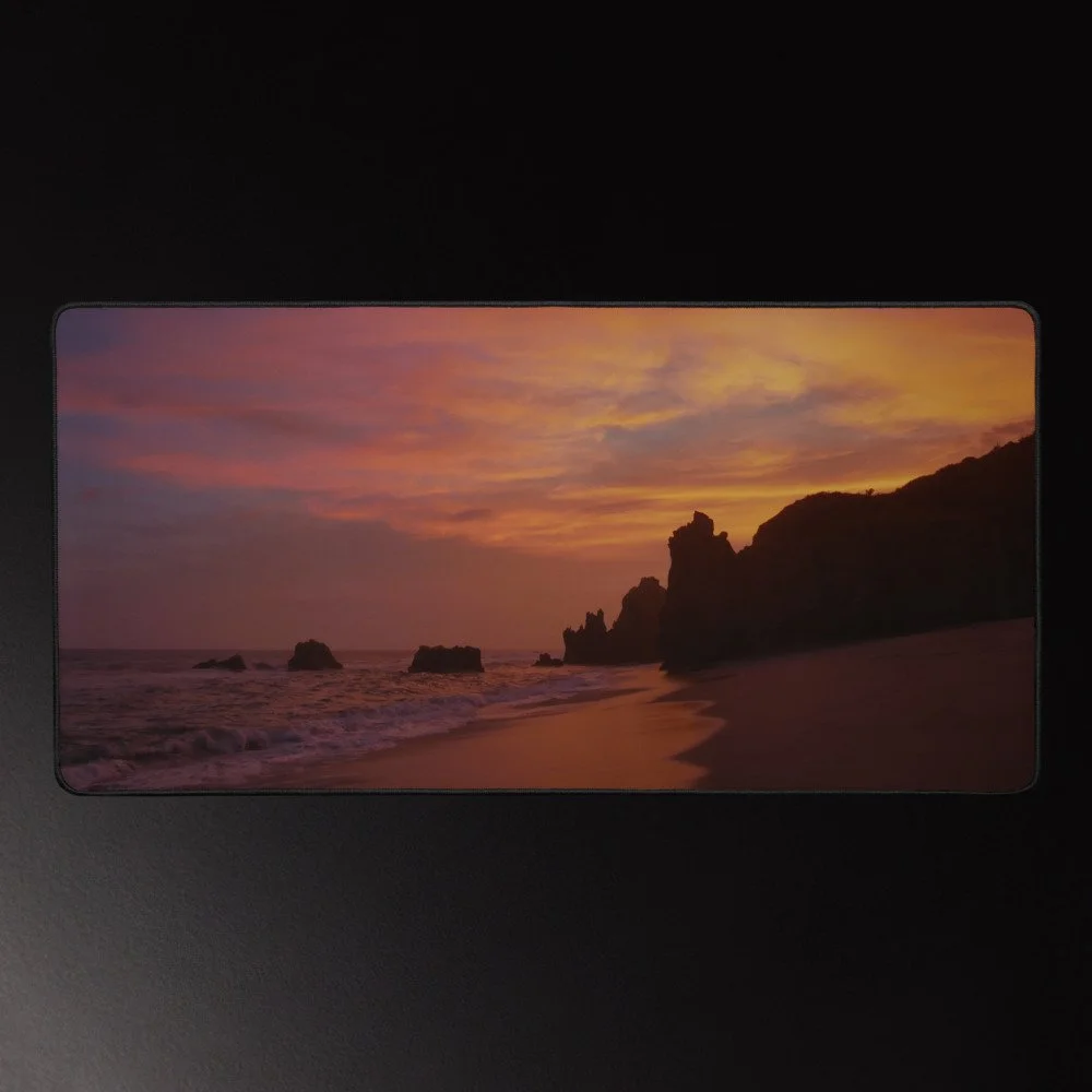 Barra de la Cruz Sunset - Mexico Coastal Photography Desk Mat 16x32