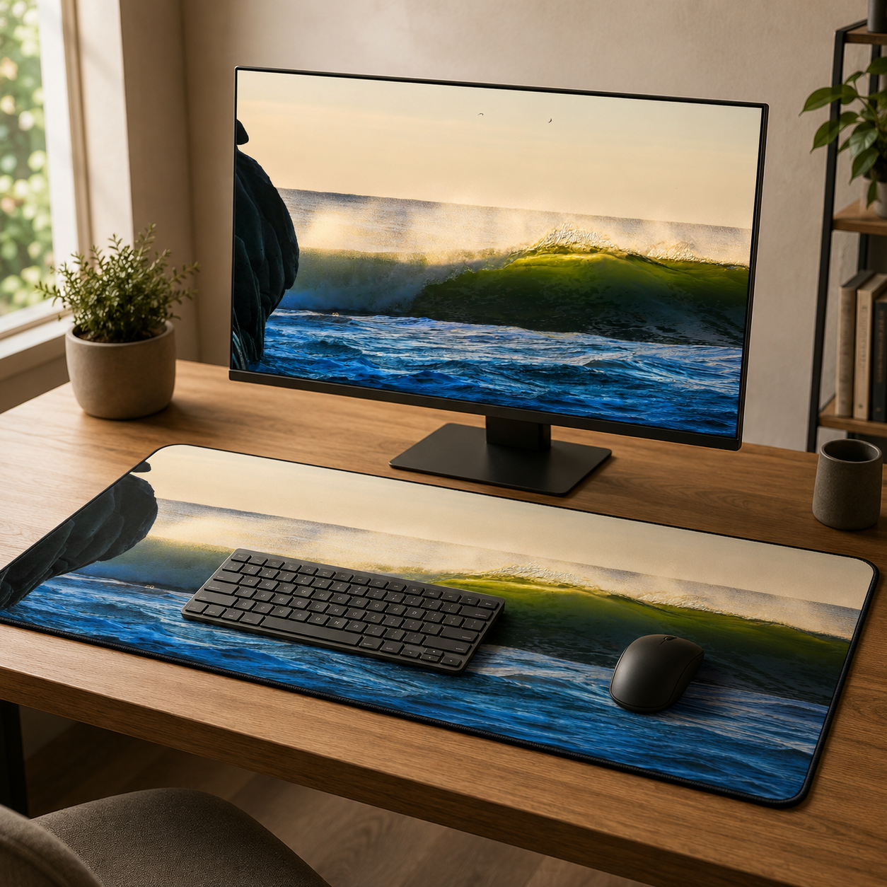 Desk Mat 16x32 - Green wave Blue mind.png