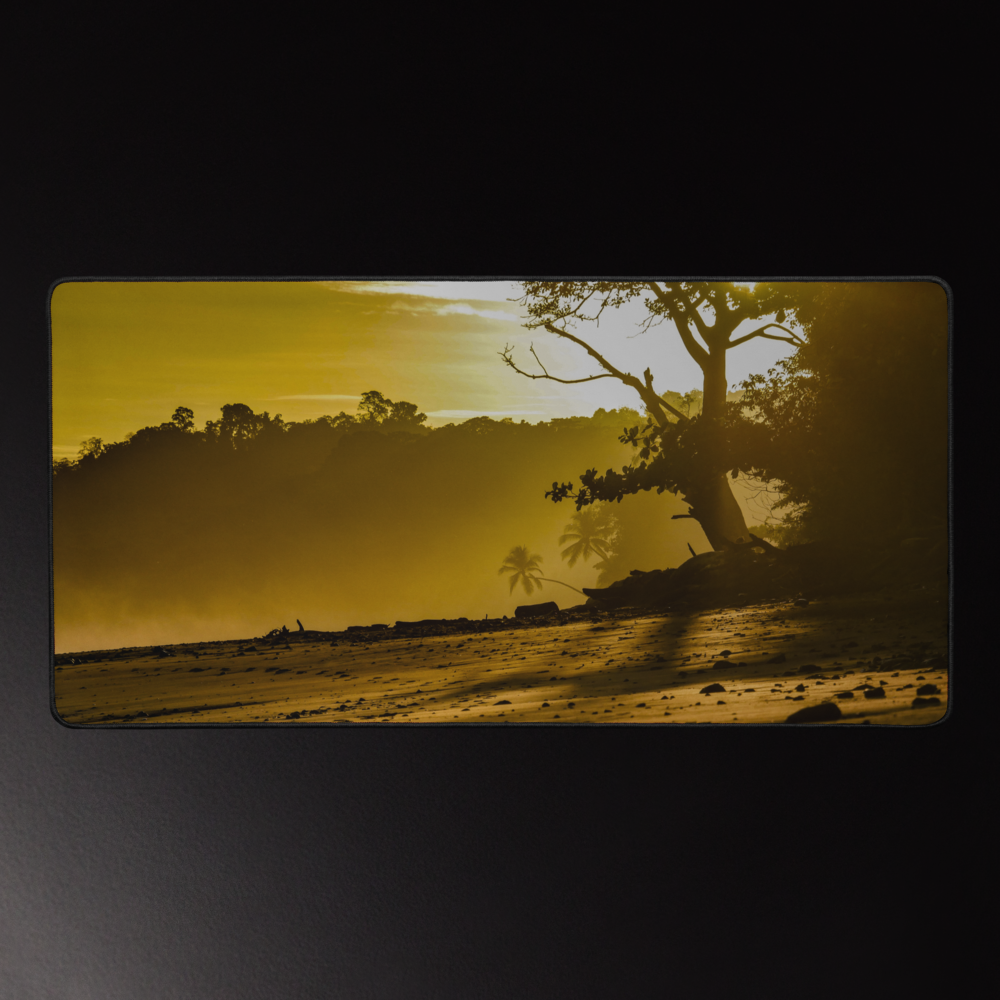 Golden Sunrise in Rancho Mar - Tropical Sunrise Photography Desk Mat 16x32