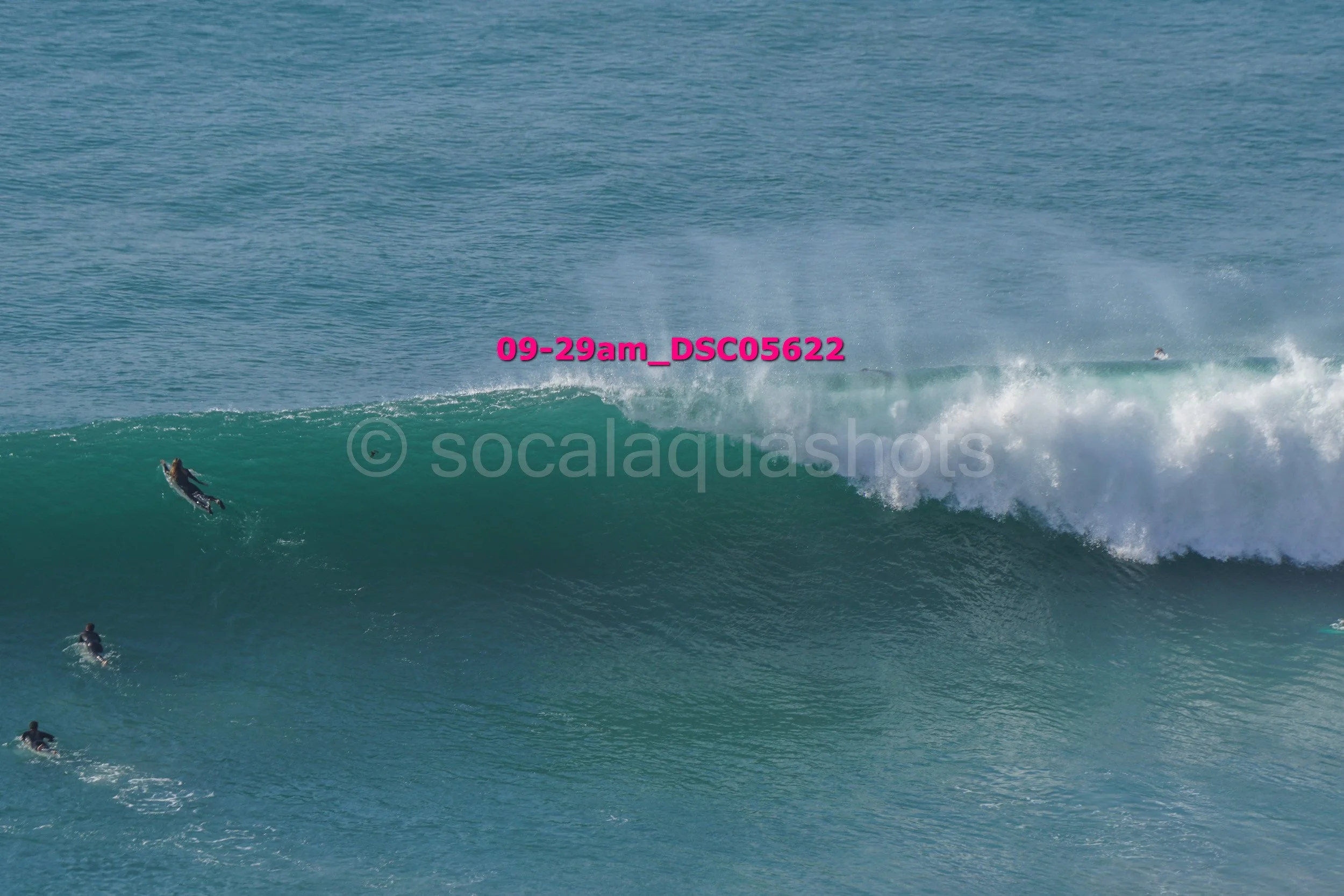 Surfers riding large ocean waves in the water. Suitable for sports and activity enthusiasts.