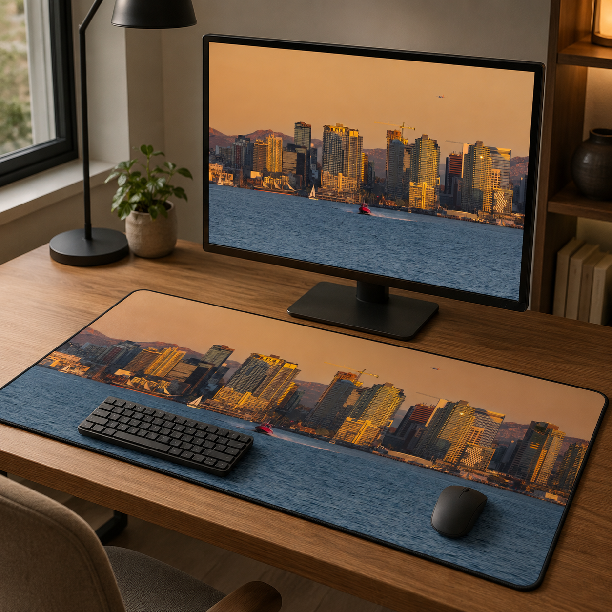 Bay Gold - San Diego Sunset Photography Desk Mat 16x32