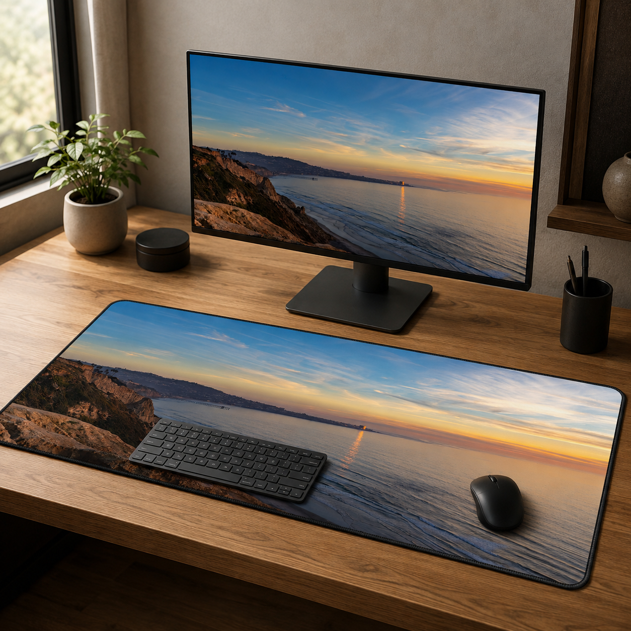 Golden Line - La Jolla Coast Photography Desk Mat 16x32