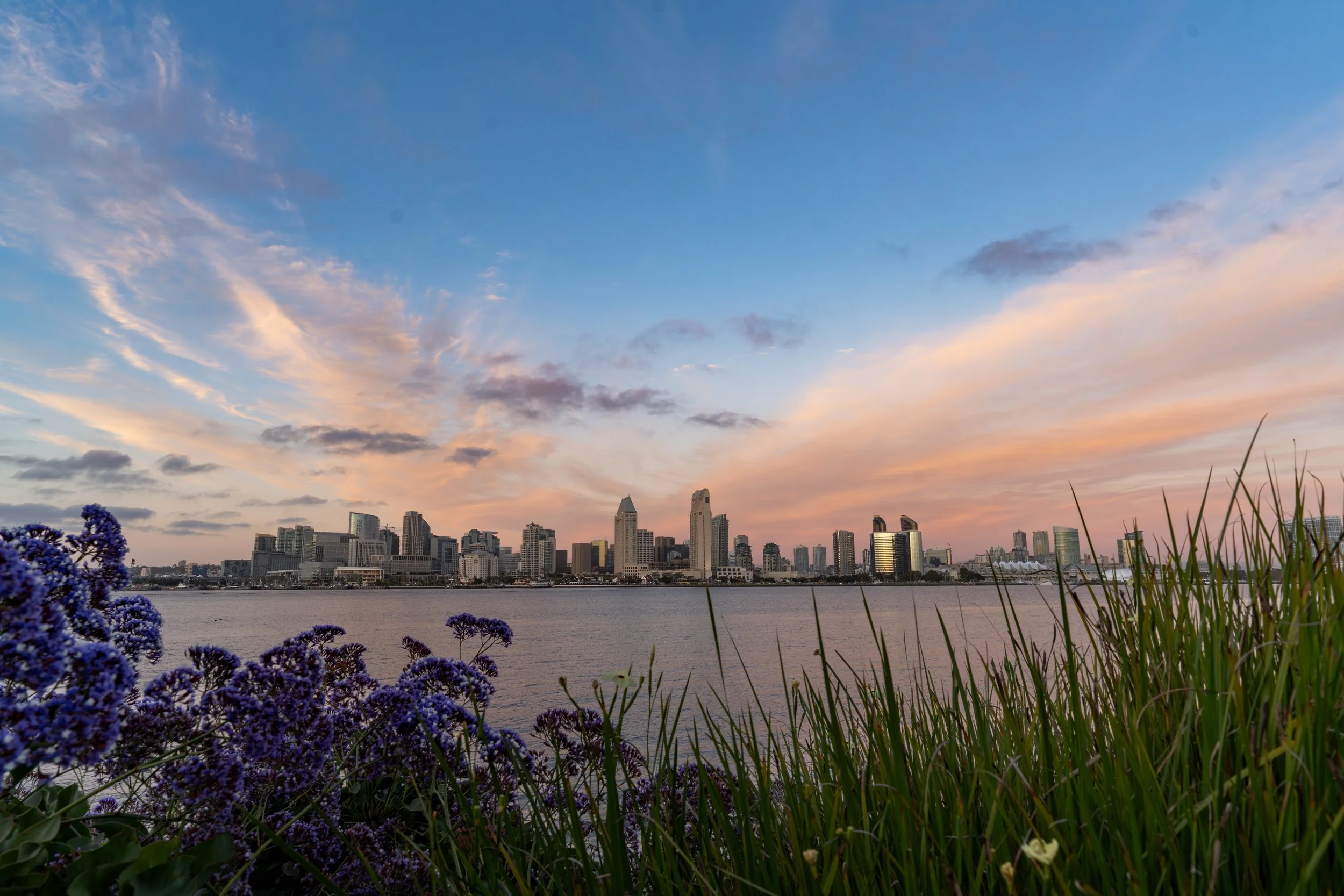San Diego skyline before sunset.