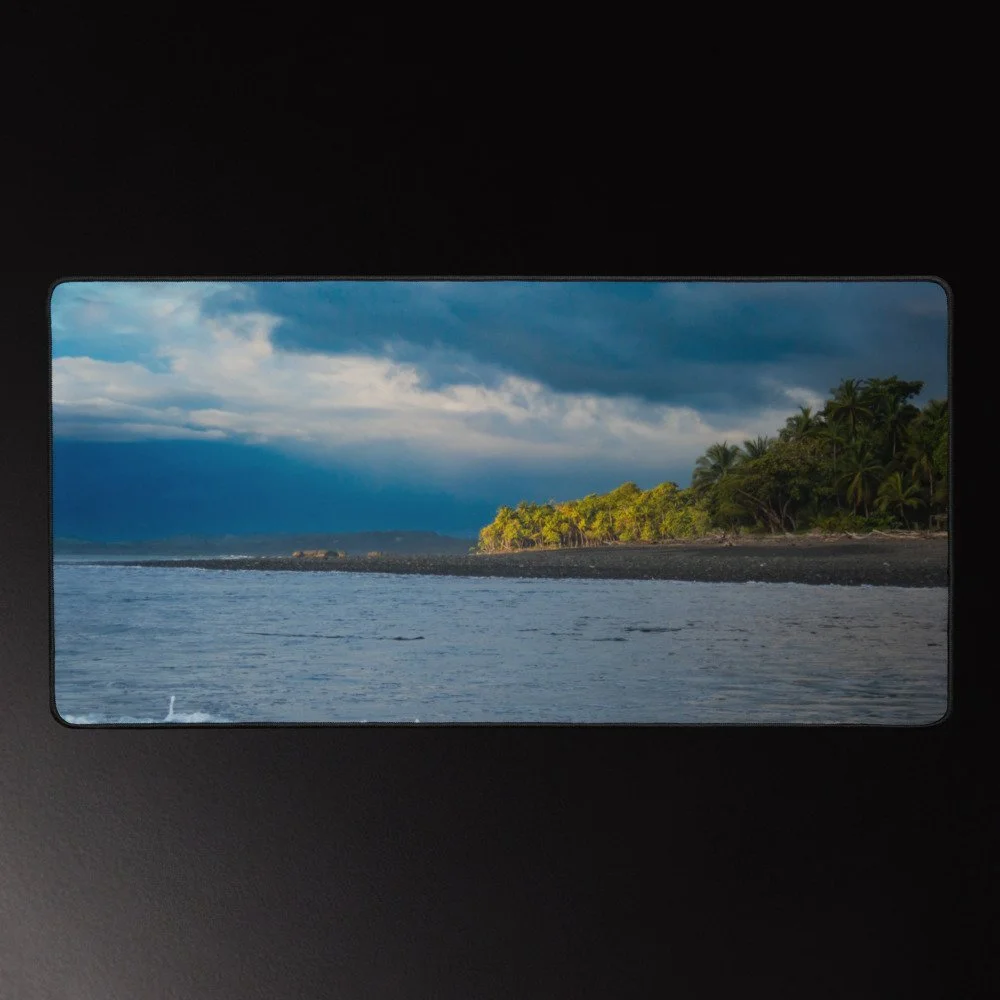 Golden Glow in Pavones - Costa Rica Sunset Photography Desk Mat 16x32