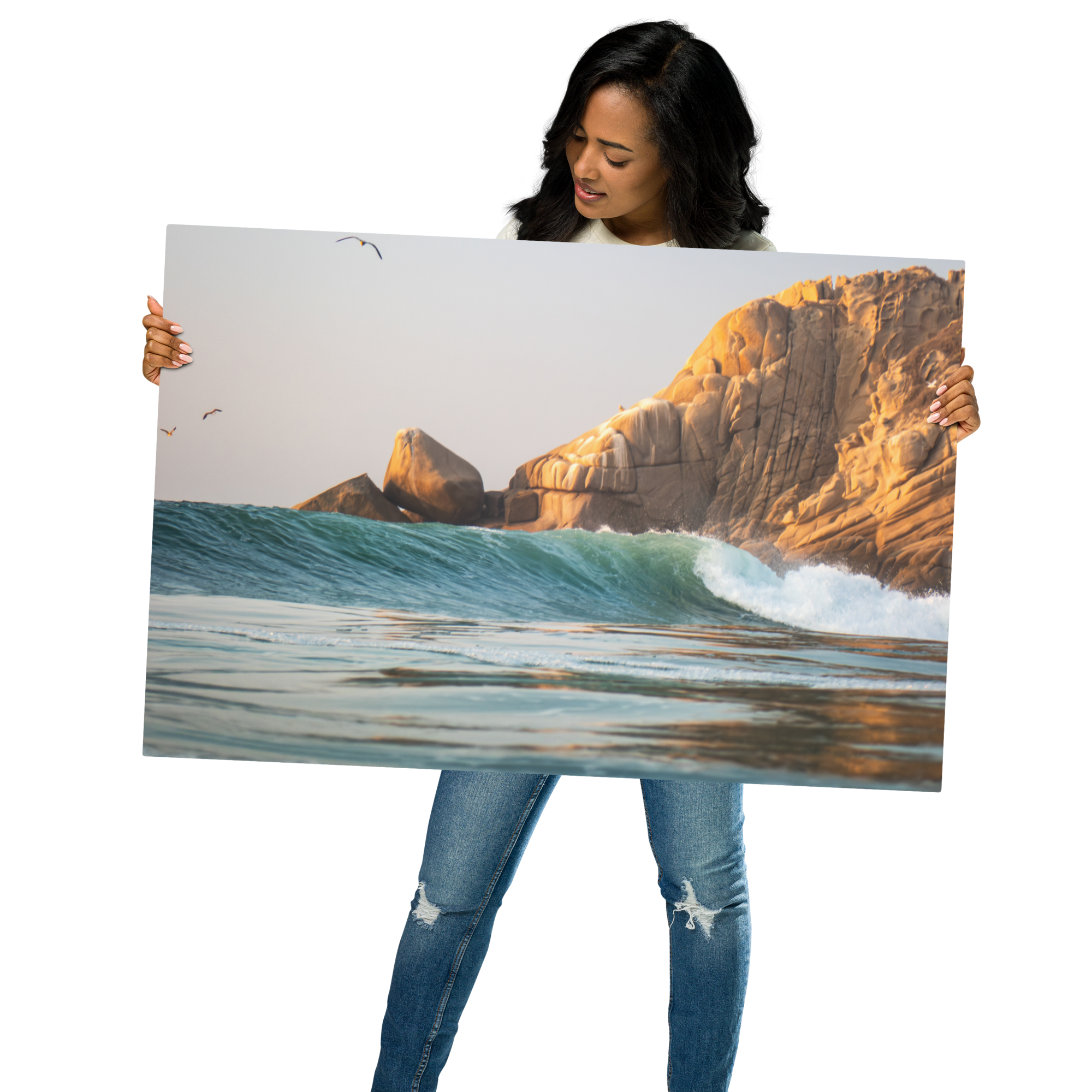 Surf, Ocean & Sunset Photography Metal Print 24x36 - "Barra Wave & Stone"