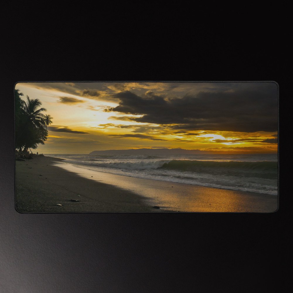 Golden Shoreline - Coastal Sunset Photography Desk Mat 16x32