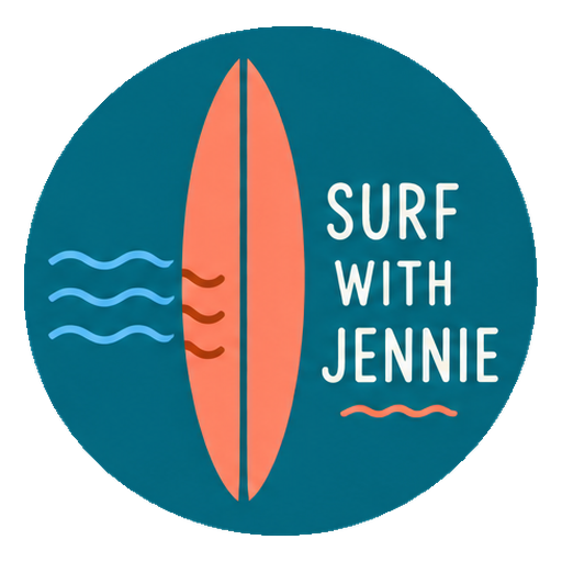 Illustration of a surfboard and water waves