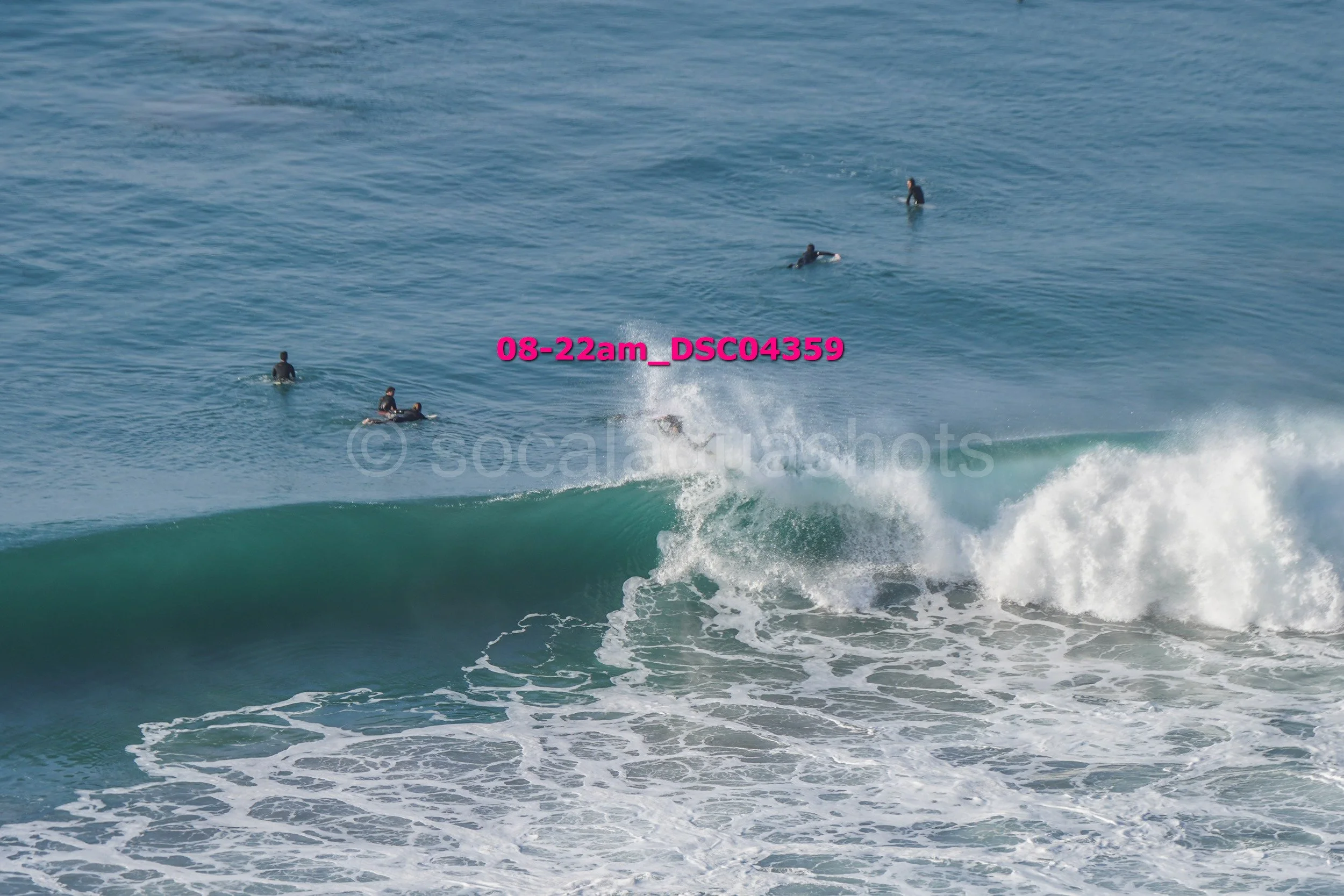 People surfing and swimming in the ocean with waves, some surfers riding a wave, photo taken in the morning.