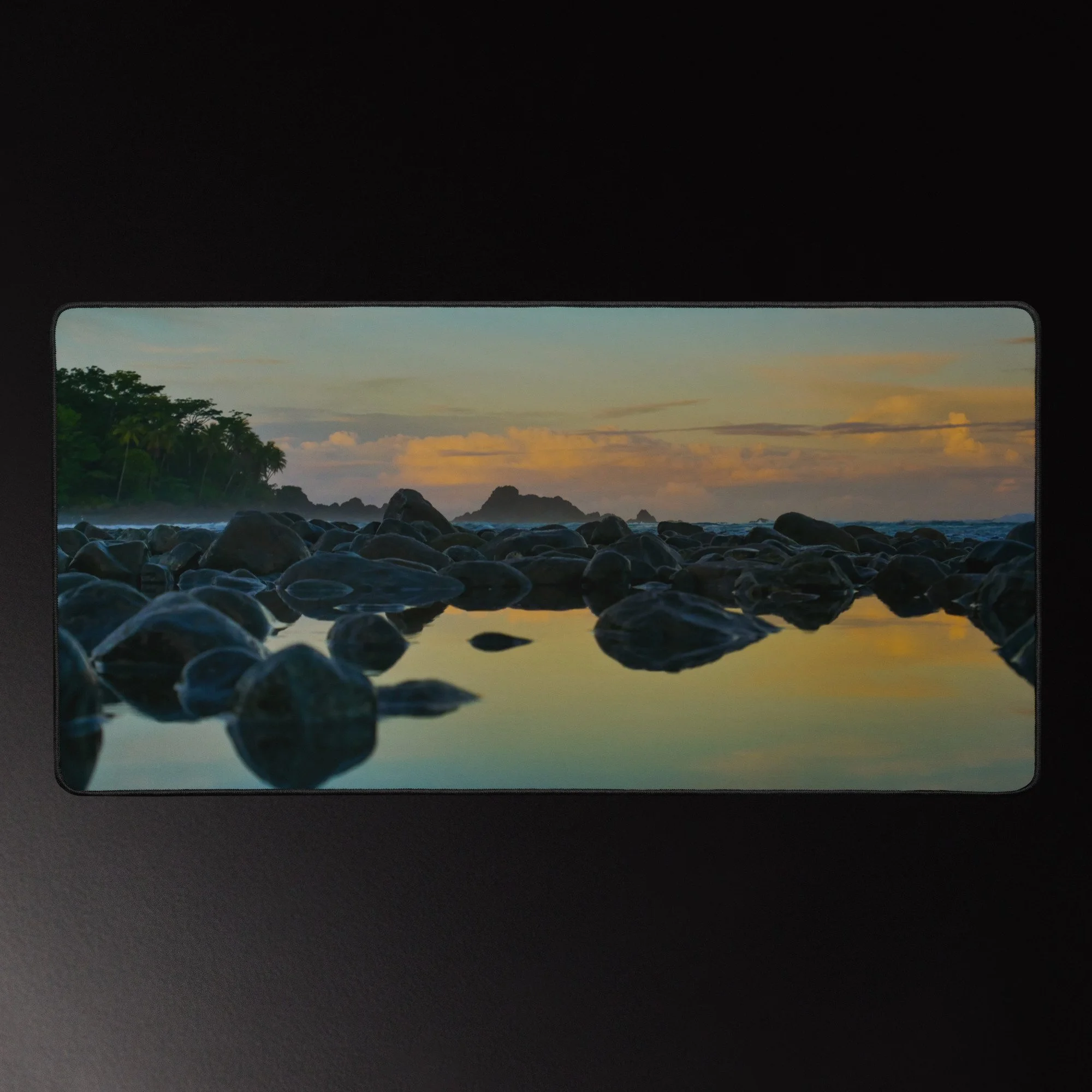 Golden Pool - Ocean Sunset Photography Desk Mat 16x32