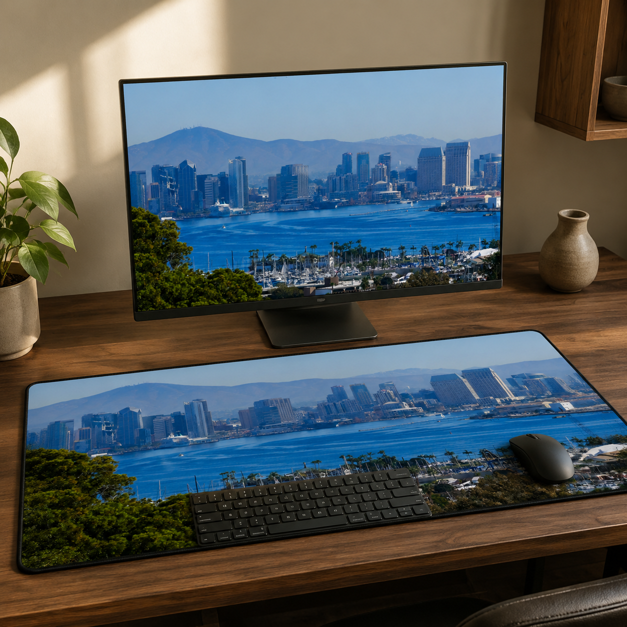 San Diego Skyline - Coastal City Photography Desk Mat 16x32