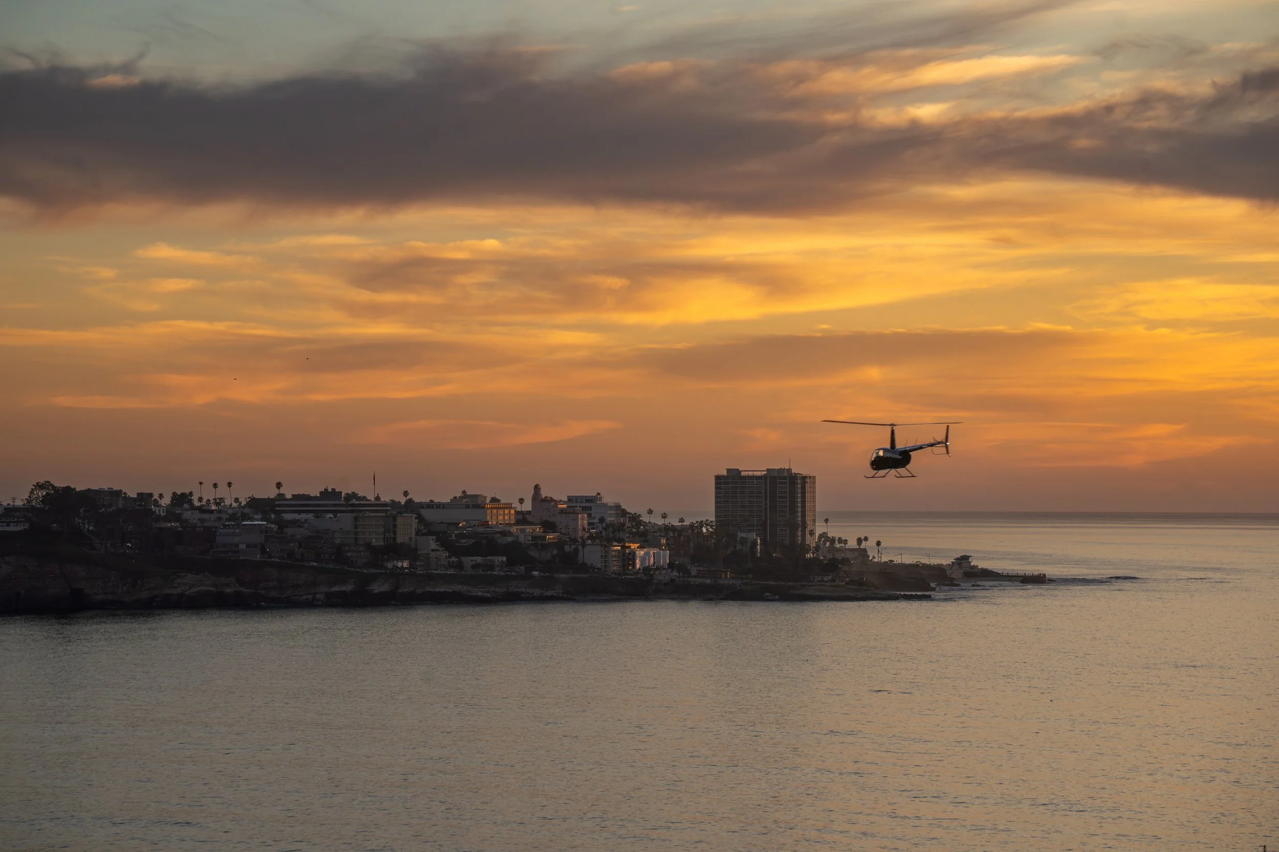 Helicopter over the Huntley building.