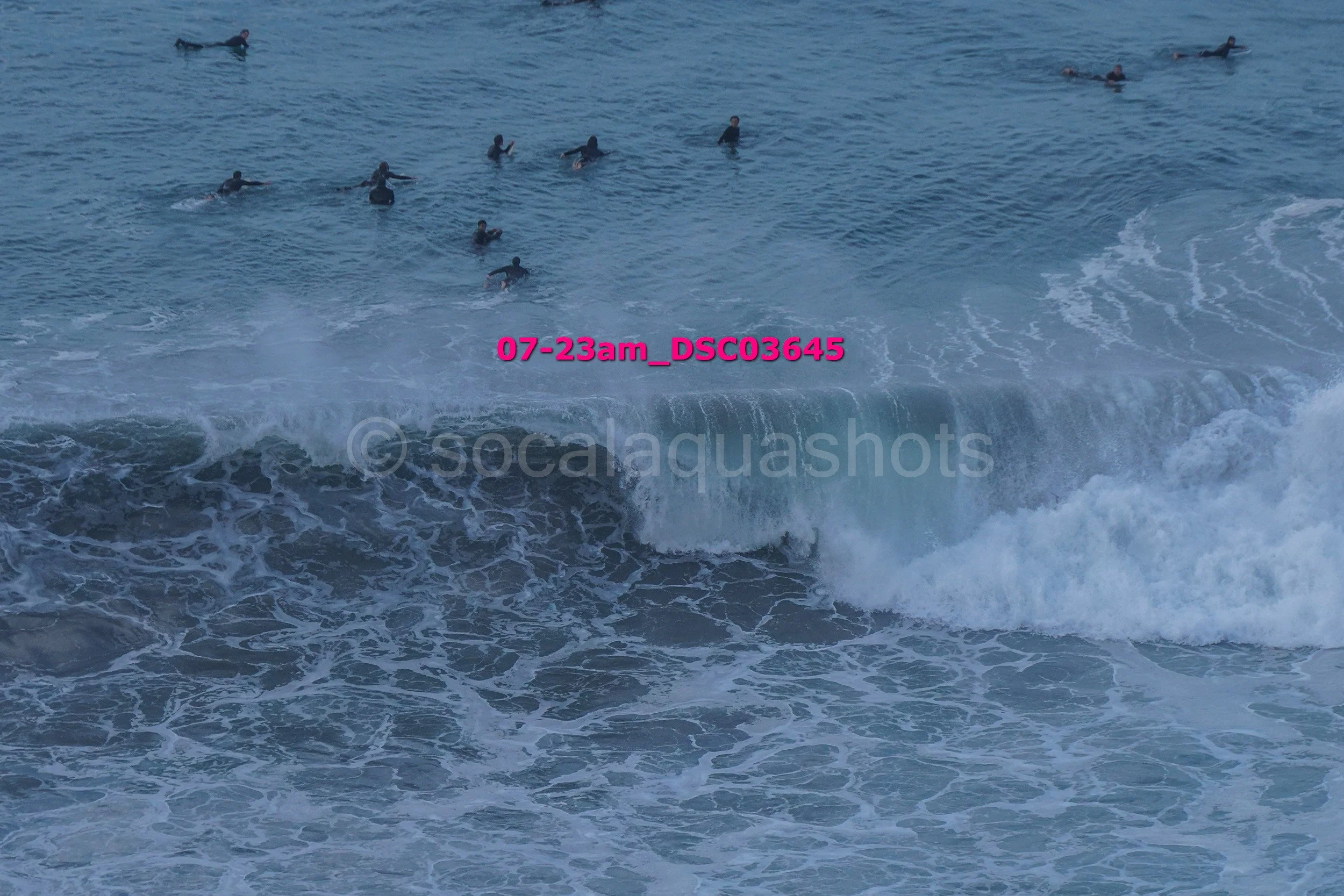 Multiple people swimming and surfing in the ocean waves