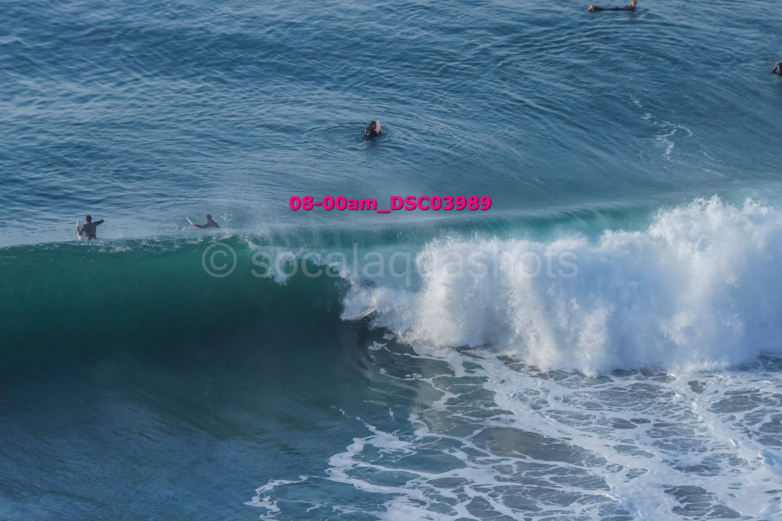Surfers in the ocean riding and waiting for waves at the beach.