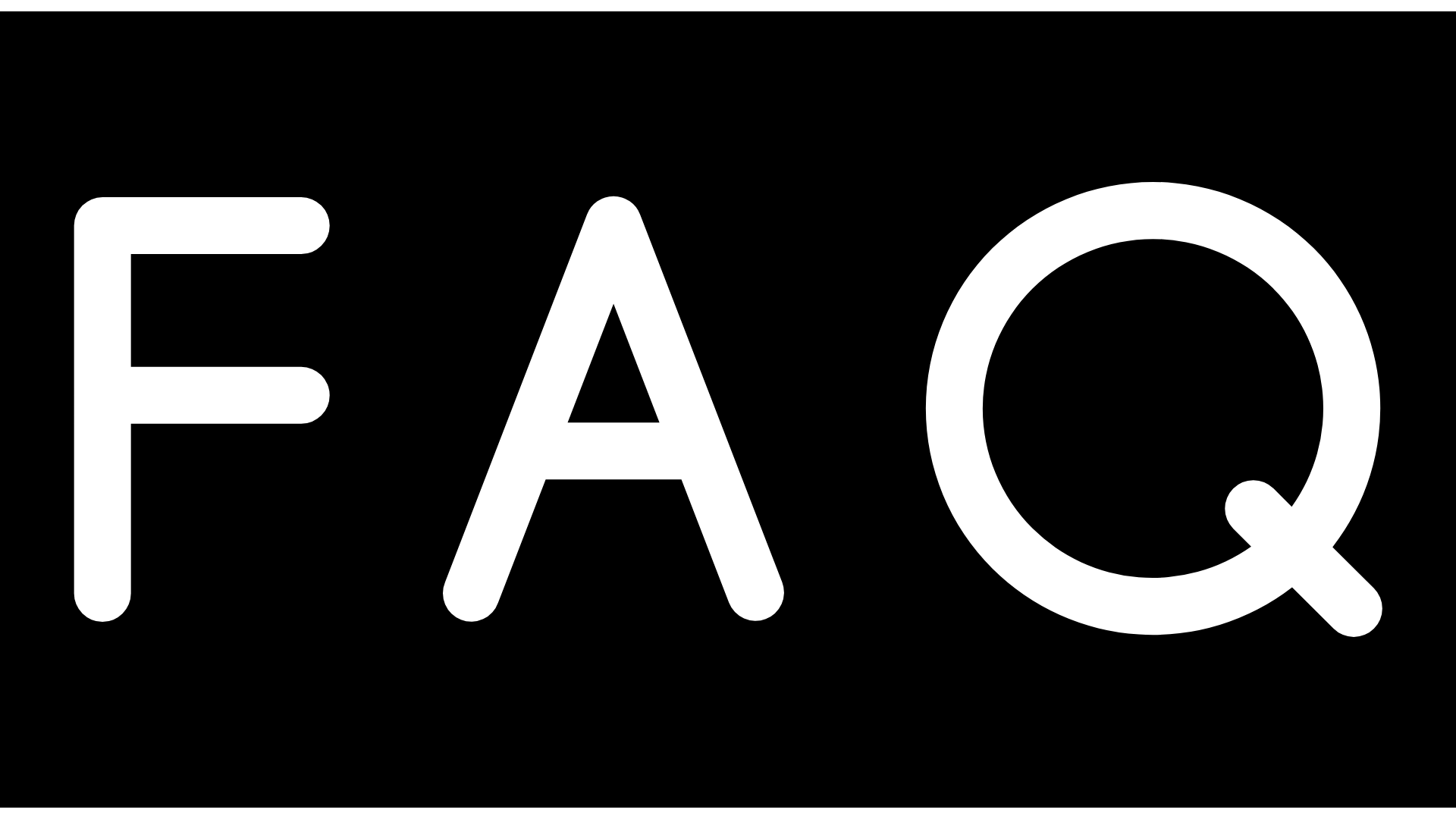 Black background with the white text 'FAQ' in large, bold letters.