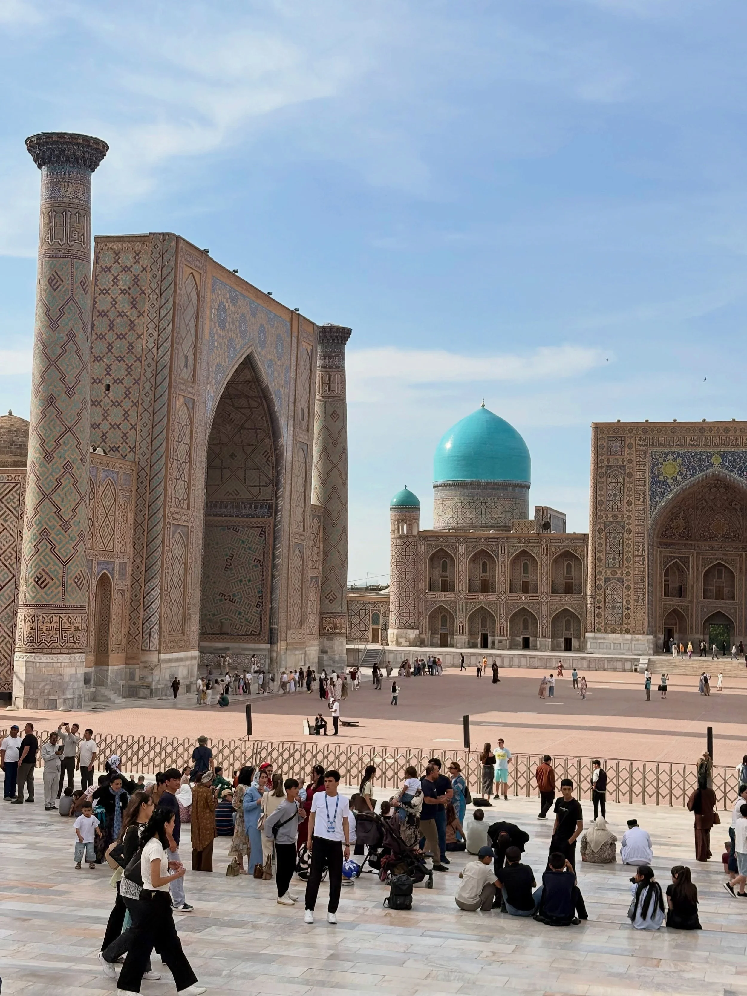 There&rsquo;s a reason why Samarkand was the center of the Silk Road ✨

Walking through the Registan at sunset felt like stepping back into the 15th century. The scale of the turquoise domes and golden interiors is truly humbling.

Every corner of th