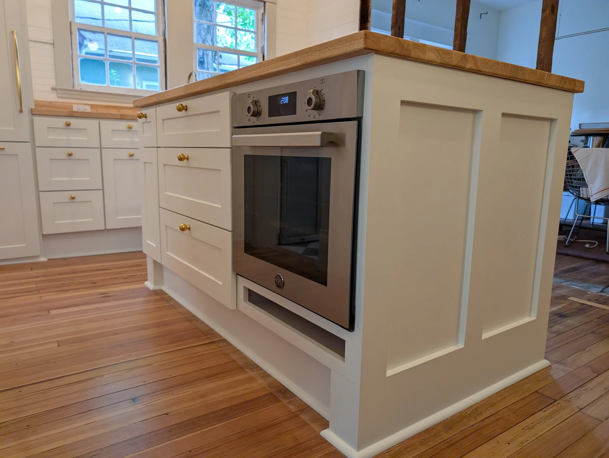 Close up of built in oven in island