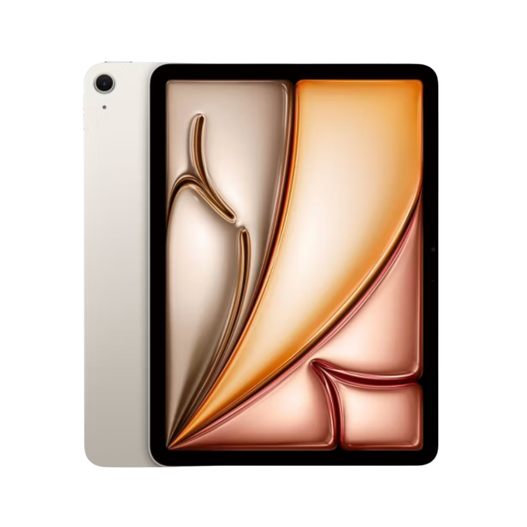 Shop iPad Air (M4): Gold iPad Air with a textured bronze-gold abstract screen design