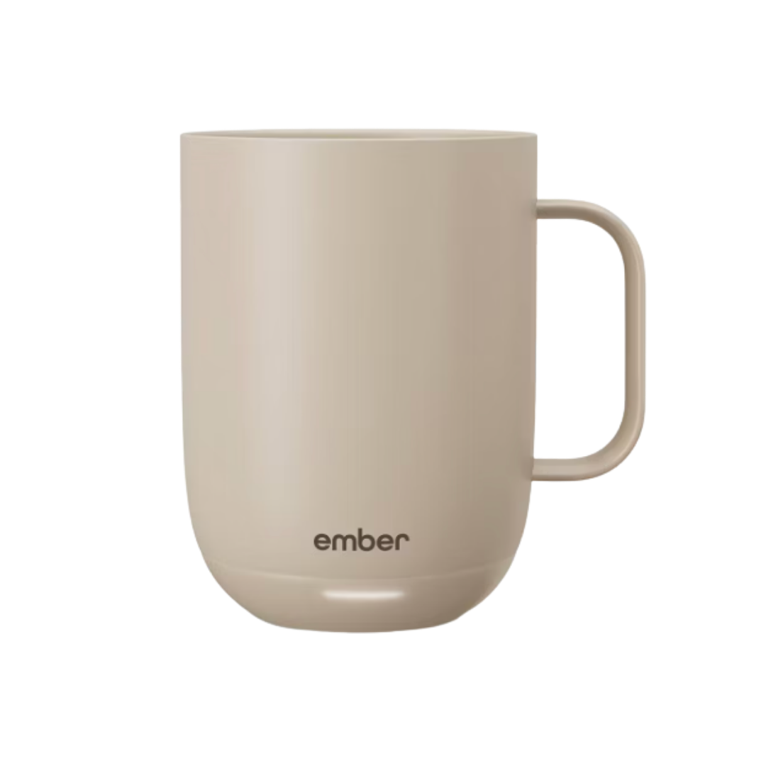 Shop Ember Mug 2: Matte beige temperature-control smart mug with small 'ember' logo.