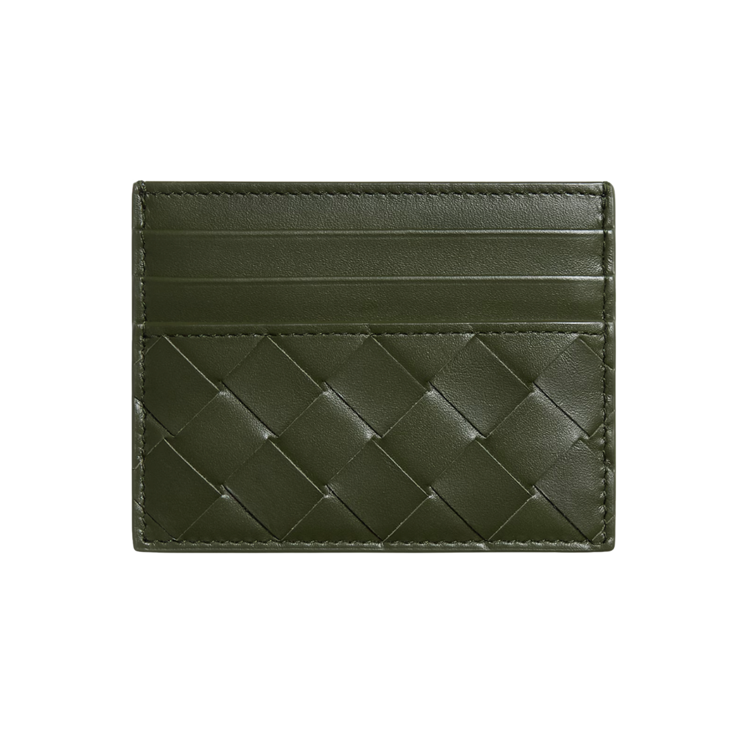 Bottega Veneta dark olive green Intrecciato woven leather card holder with card slots