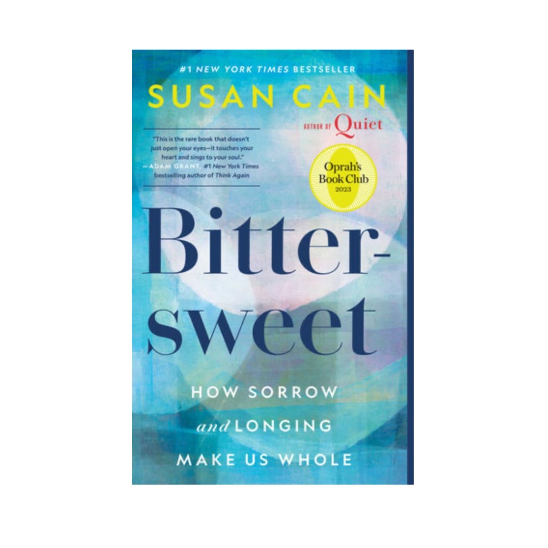 The book cover of "Bittersweet" by Susan Cain, featuring a blue and green abstract watercolor design.