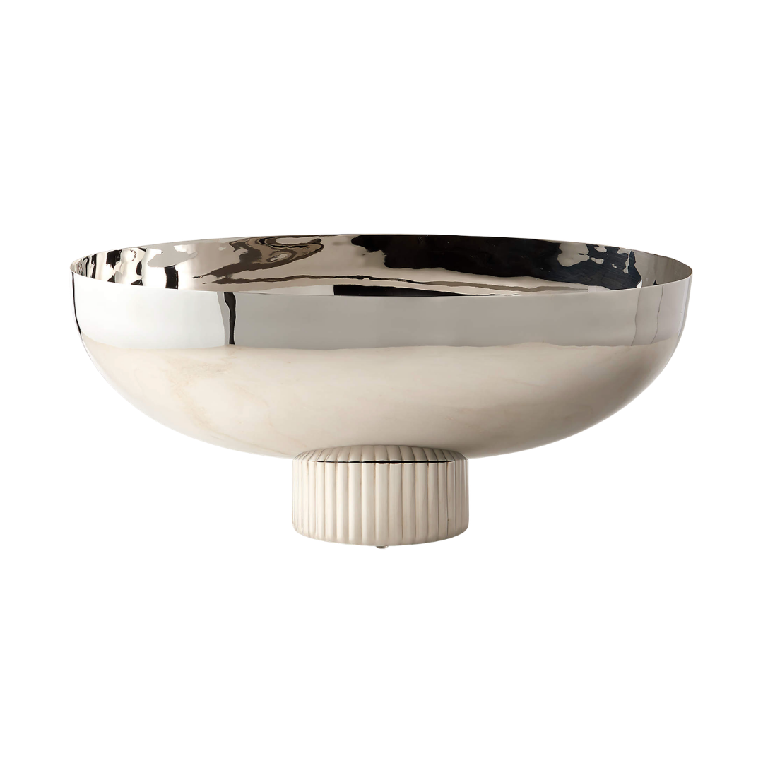 Silva contemporary polished stainless steel oval footed beverage tub with fluted cylindrical pedestal base