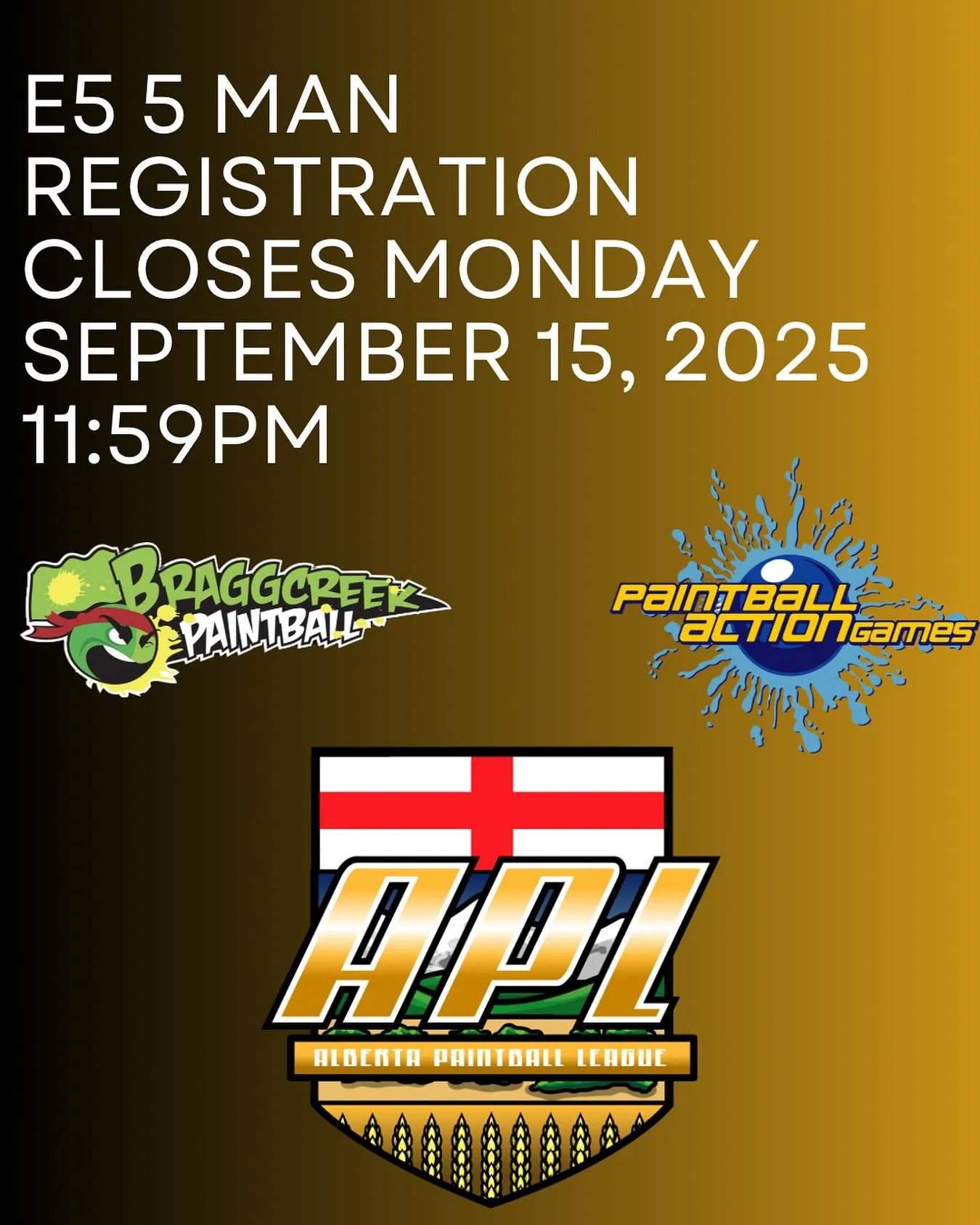 E5 entry closes on Monday. Get your team signed up for the last event.