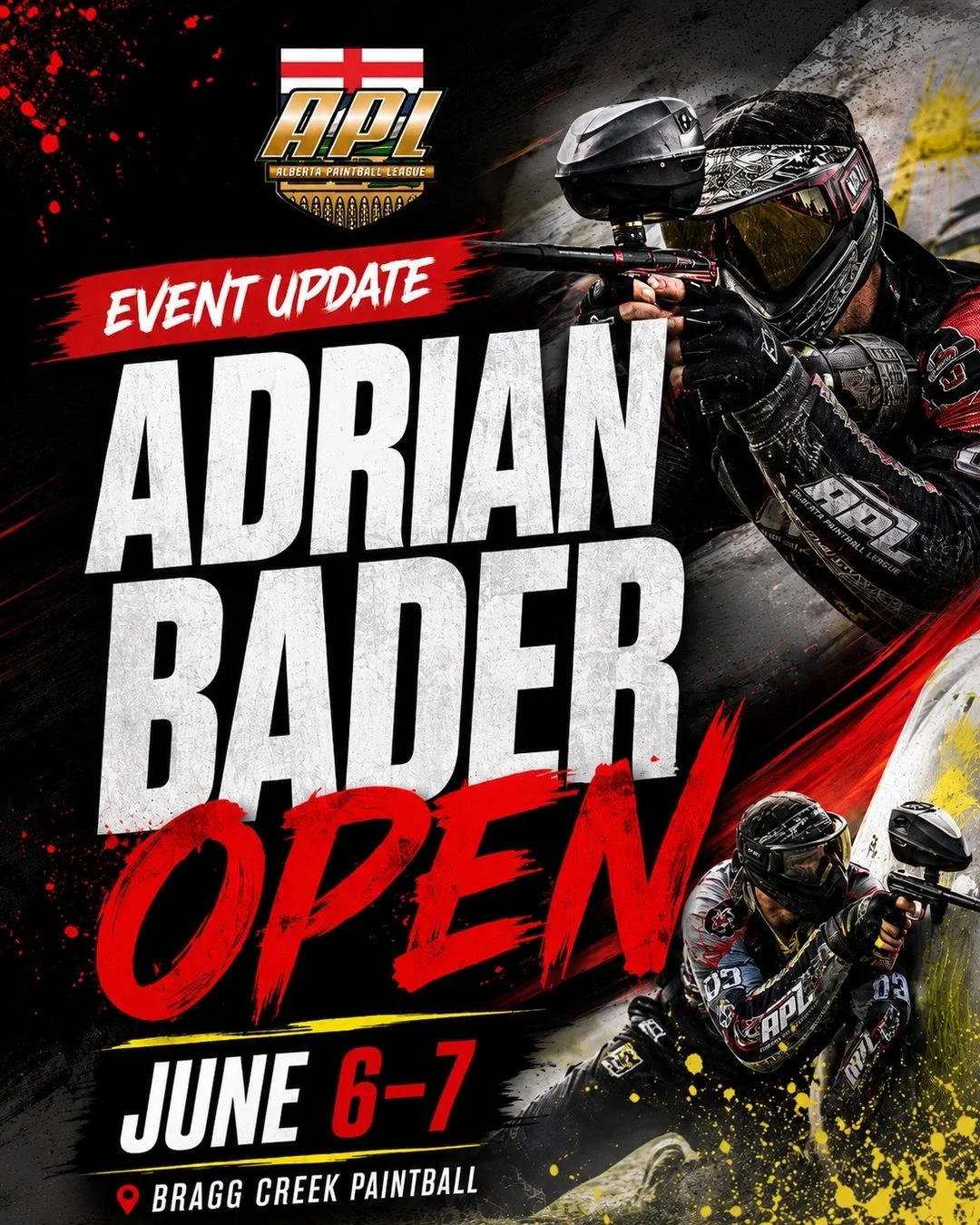 The 2026 Bader Open Event Timeline is here 📋

Here&rsquo;s everything you need to know for this weekend at @BraggCreekPaintball 👇

📅 Friday, June 5
Field Walk 5:00pm &ndash; 8:00pm
📅 Saturday, June 6 5v5
🔓 Gate Opens 8:30am
🎨 Paint Sales &amp; 