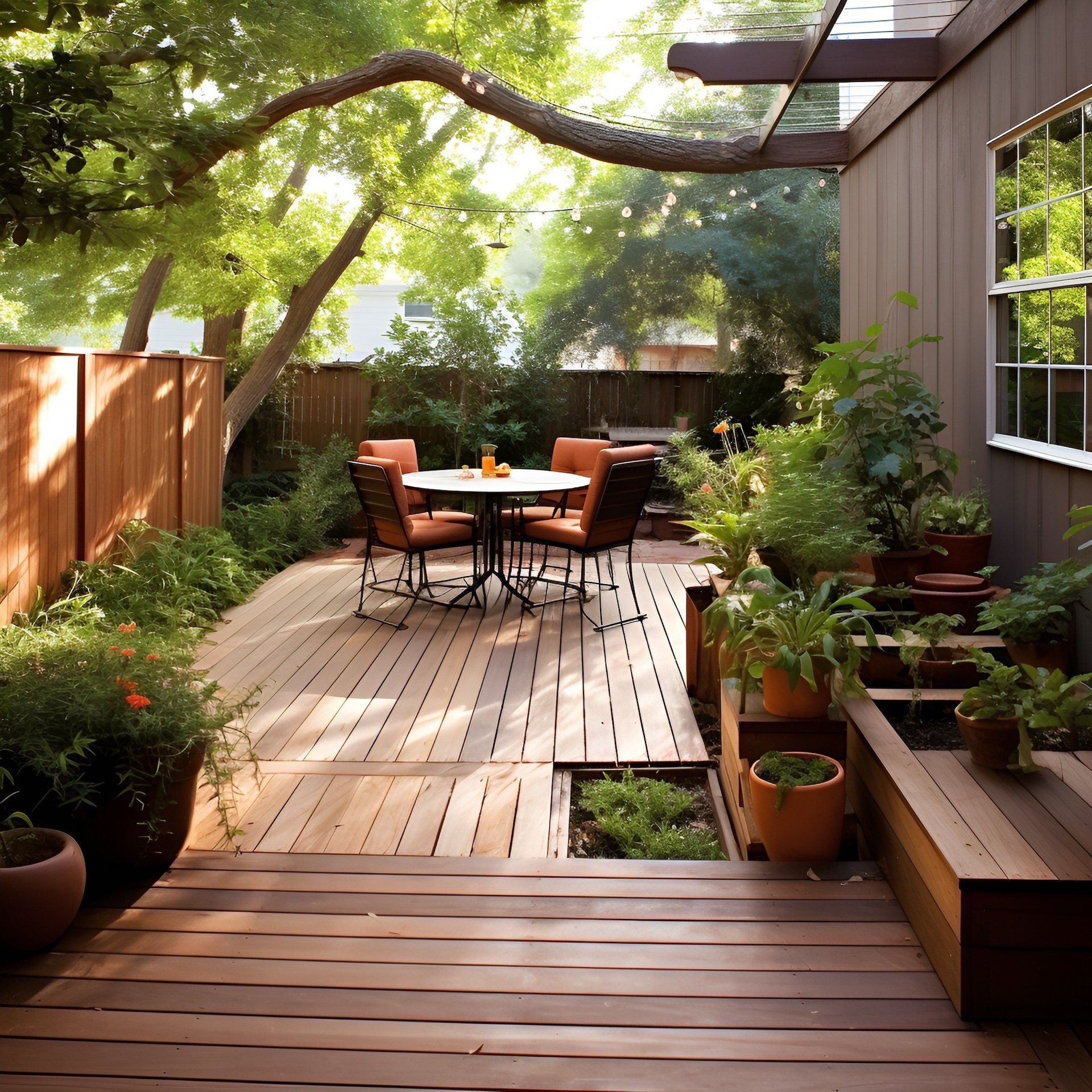 modern home patio with table and chairs