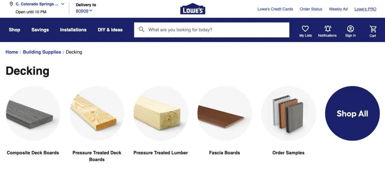 Lowe's Decking Landing Page