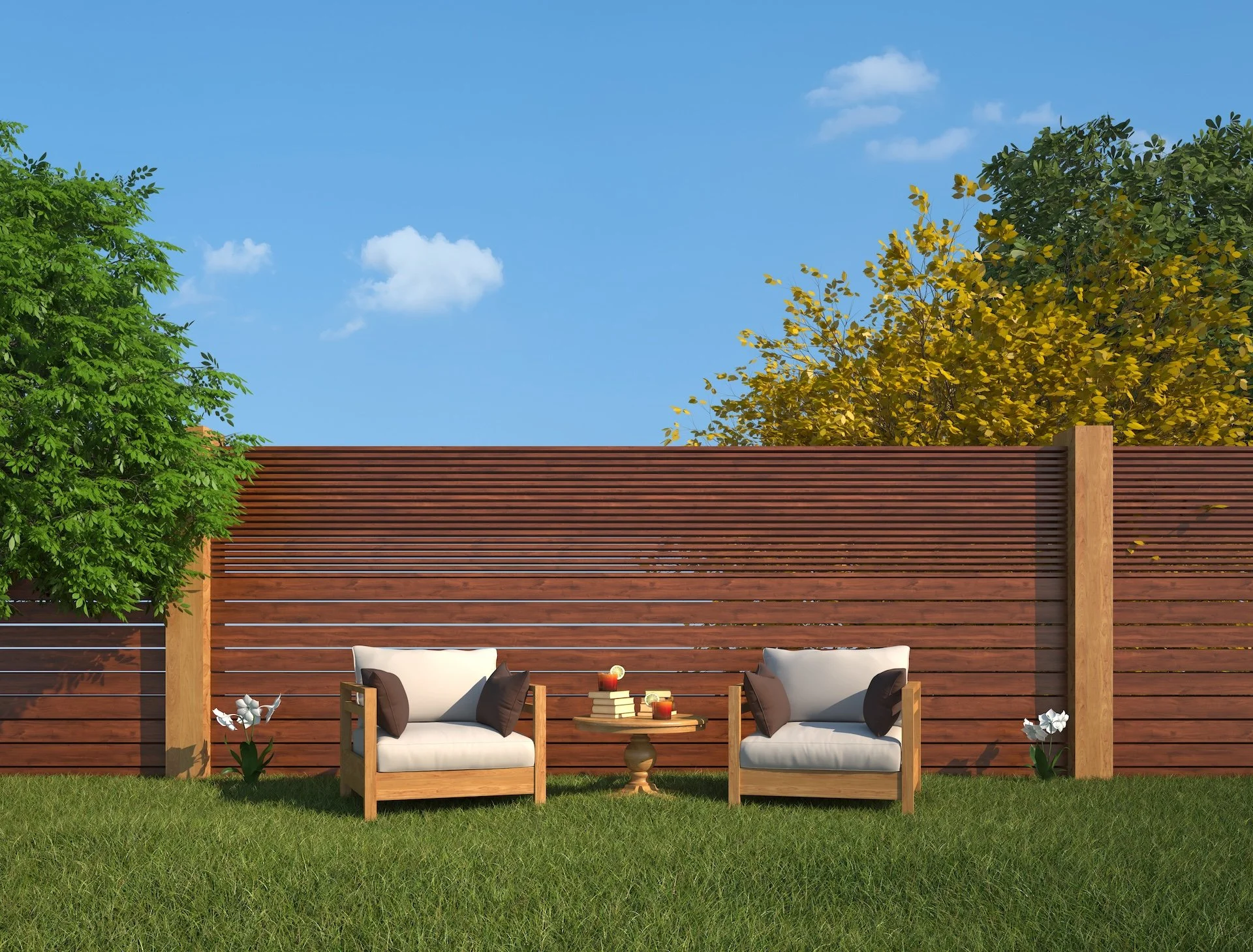 moderno, madera cerca encargo en patio trasero moderno