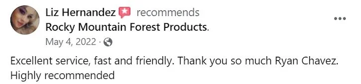 Rocky Mountain Forest Products Review: Liz Hernandez
