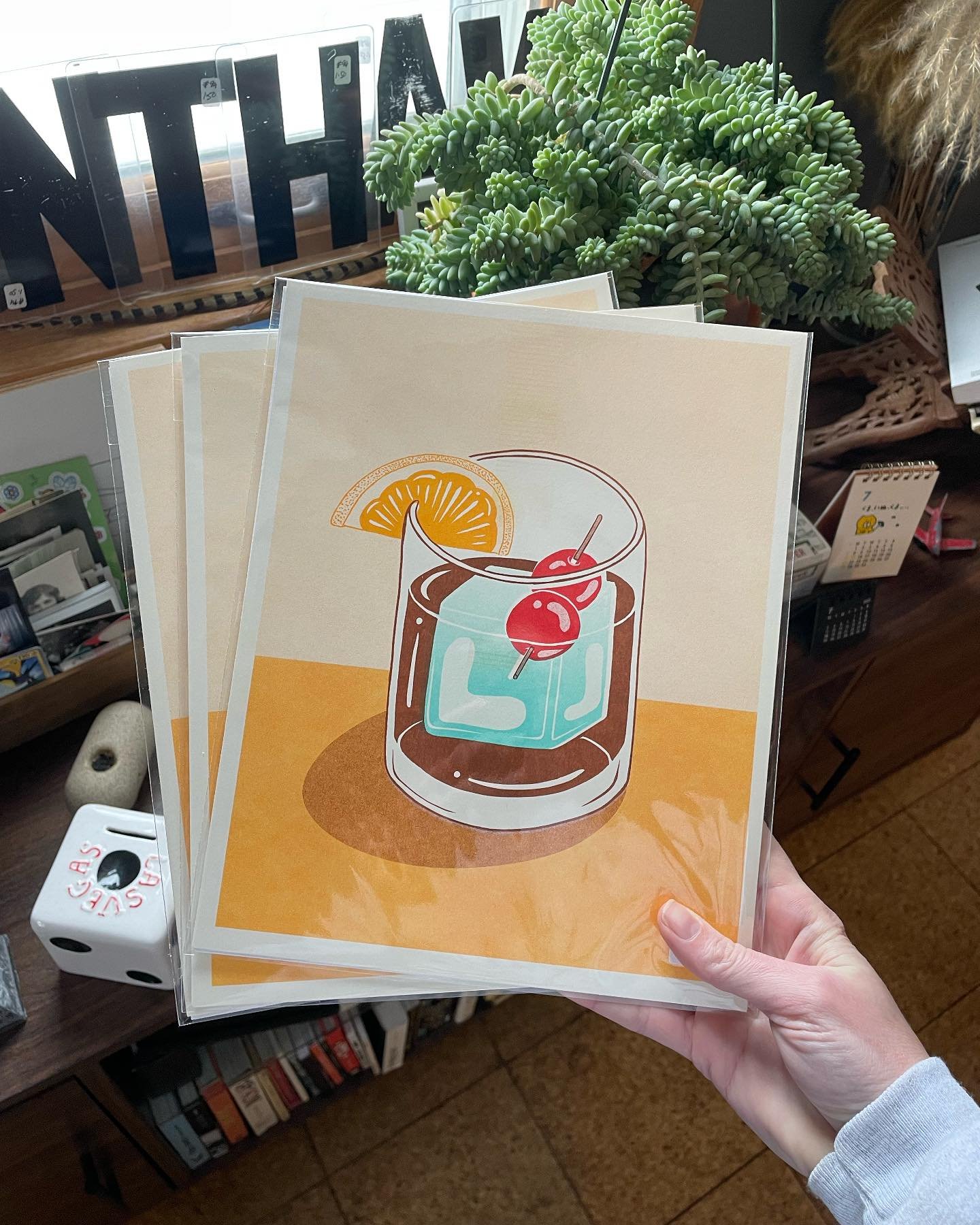 Markets pick up again next month and I can&rsquo;t friggin wait. Getting some prints ready for the occasion, like these riso old fashioned cuties 🥃🍒🍊