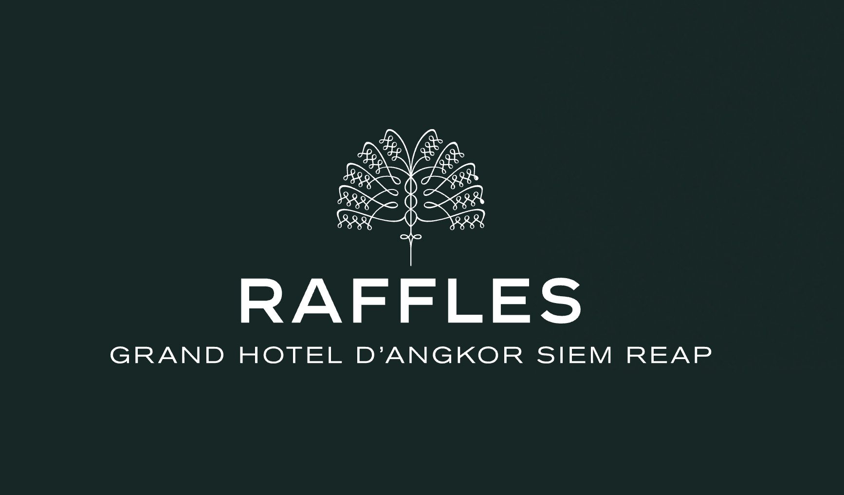 Logo for Raffles Grand Hotel d'Angkor in Siem Reap featuring a decorative line drawing of a stylized tree or floral motif.