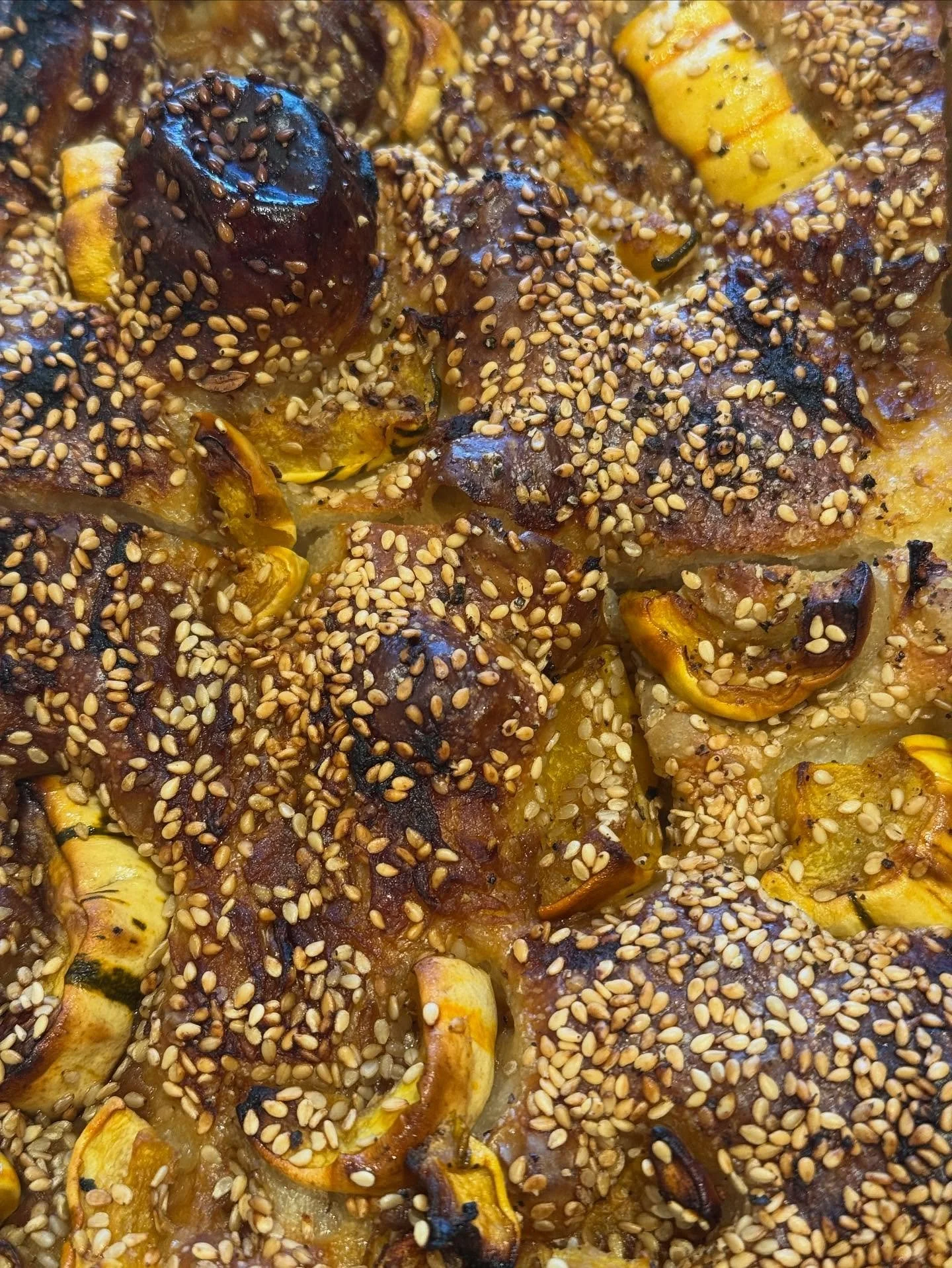 Menu update! Our seasonal focaccia is now roasted delicate squash &amp; onions with sesame seeds &amp; sea salt. So savory and delicious!